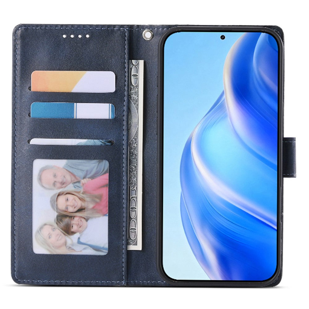 For Xiaomi Redmi Note 15 Pro 4G (Global) Case Stand Wallet Calf Texture PU Leather Flip Phone Cover with Wrist Strap - Blue