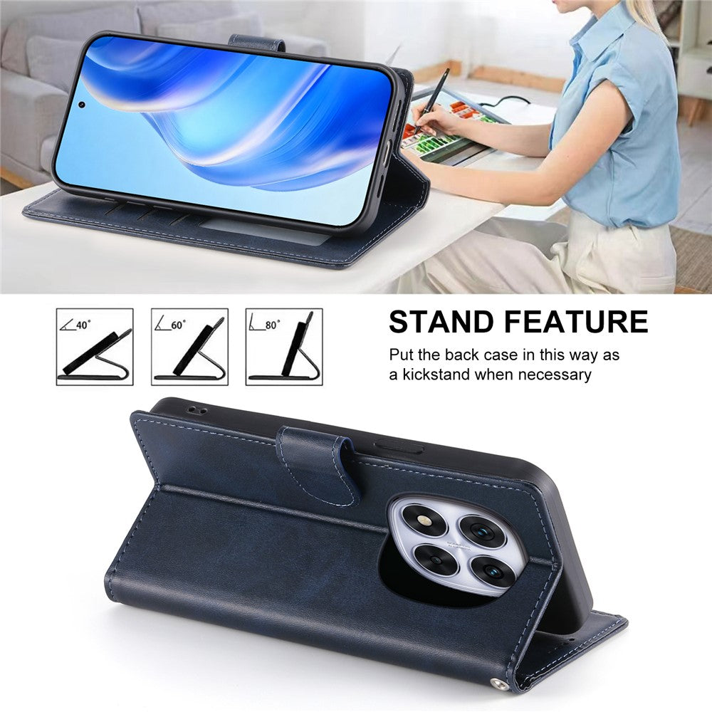 For Xiaomi Redmi Note 15 Pro 4G (Global) Case Stand Wallet Calf Texture PU Leather Flip Phone Cover with Wrist Strap - Blue