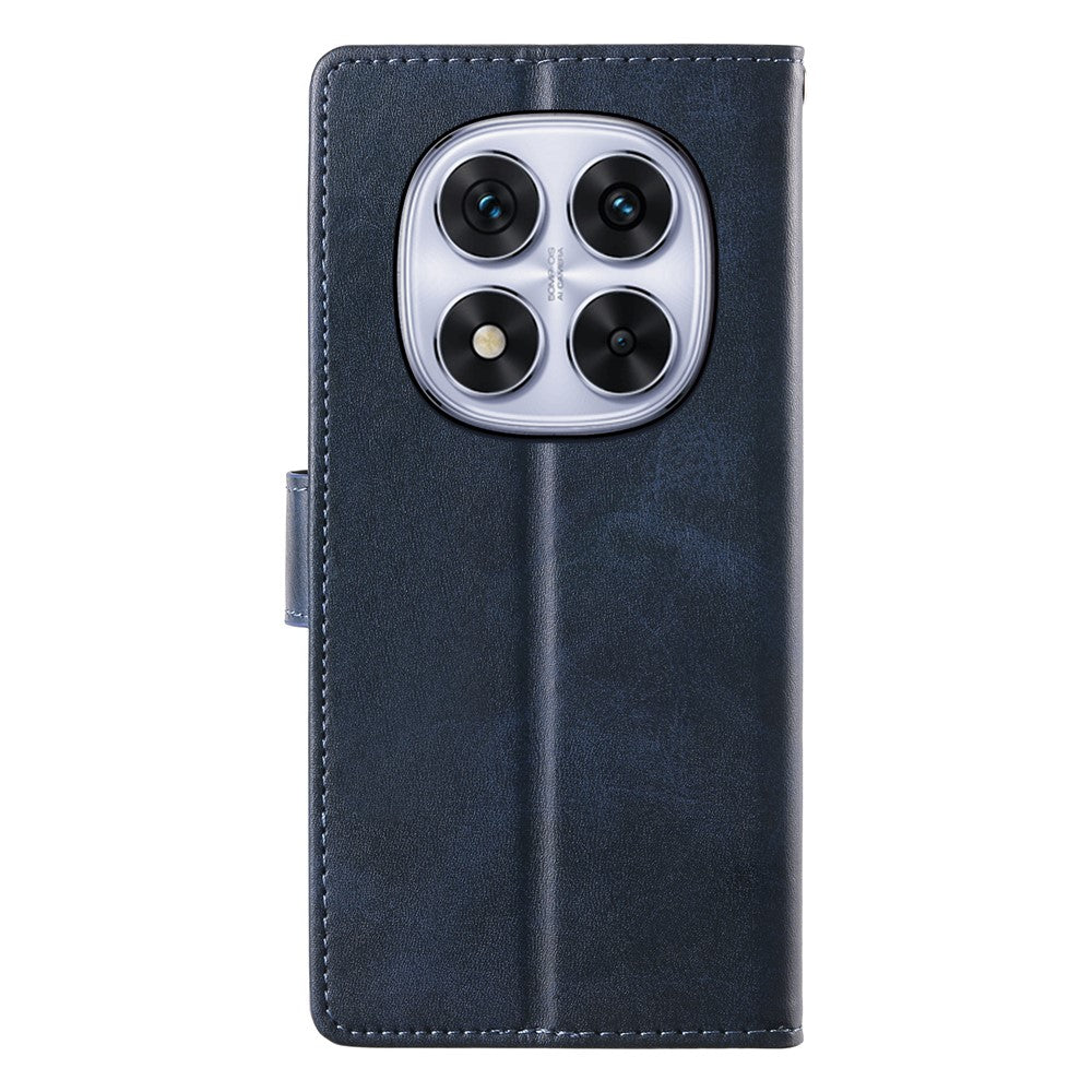 For Xiaomi Redmi Note 15 Pro 4G (Global) Case Stand Wallet Calf Texture PU Leather Flip Phone Cover with Wrist Strap - Blue