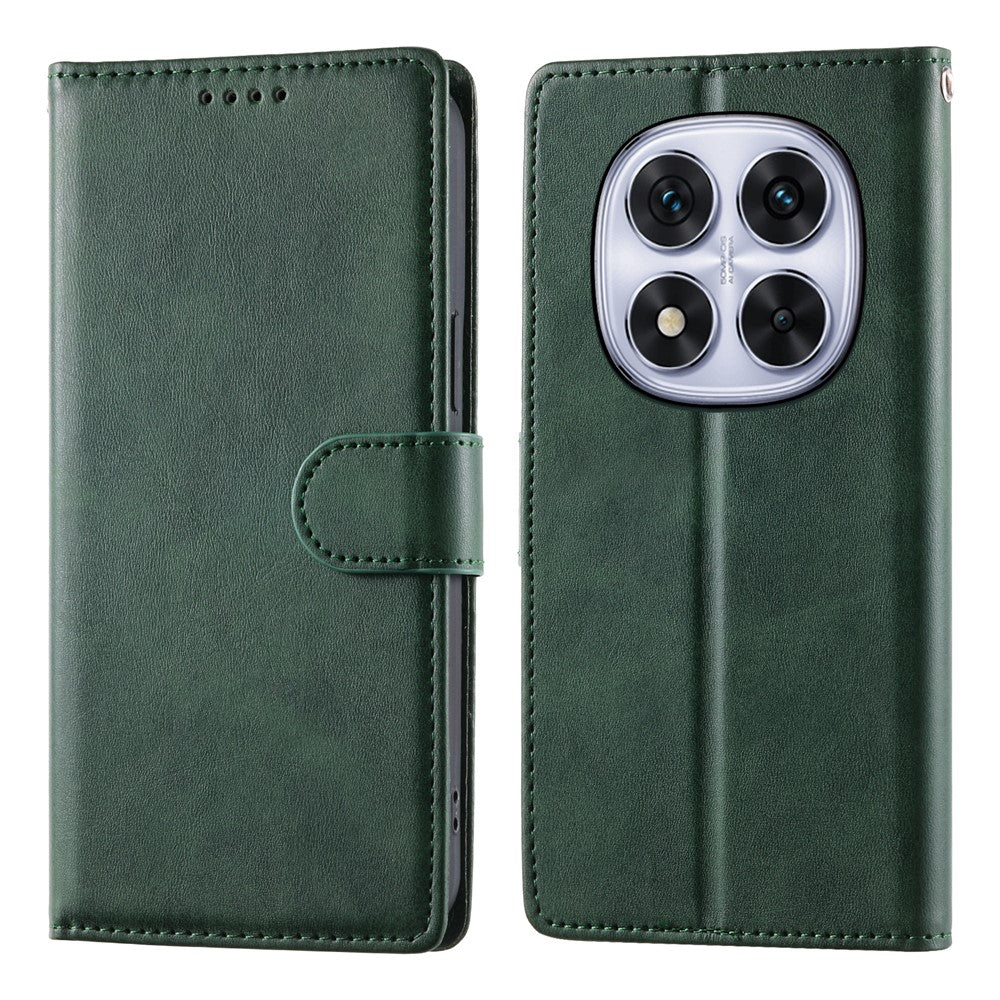 For Xiaomi Redmi Note 15 Pro 4G (Global) Case Stand Wallet Calf Texture PU Leather Flip Phone Cover with Wrist Strap - Green