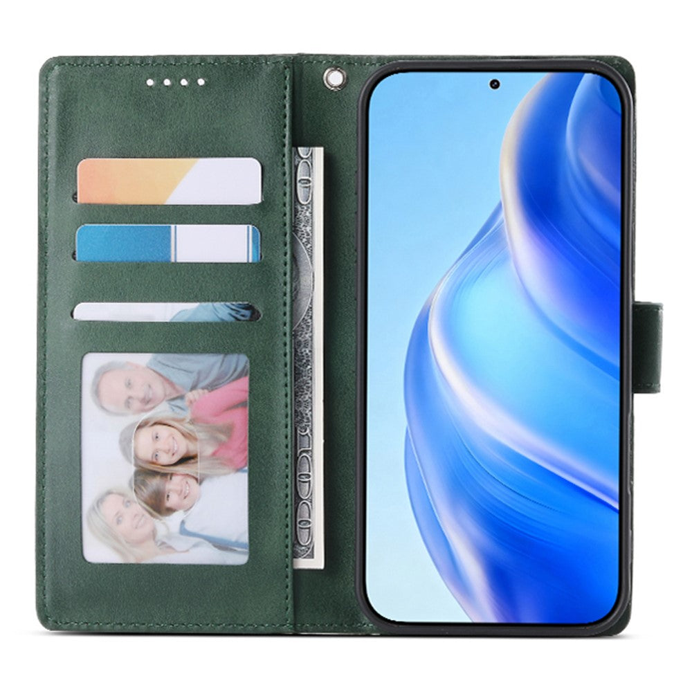 For Xiaomi Redmi Note 15 Pro 4G (Global) Case Stand Wallet Calf Texture PU Leather Flip Phone Cover with Wrist Strap - Green