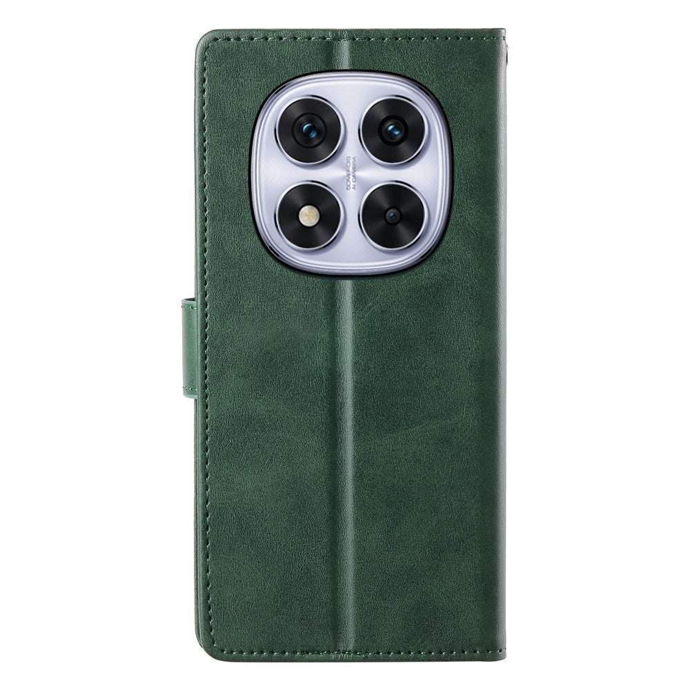 For Xiaomi Redmi Note 15 Pro 4G (Global) Case Stand Wallet Calf Texture PU Leather Flip Phone Cover with Wrist Strap - Green