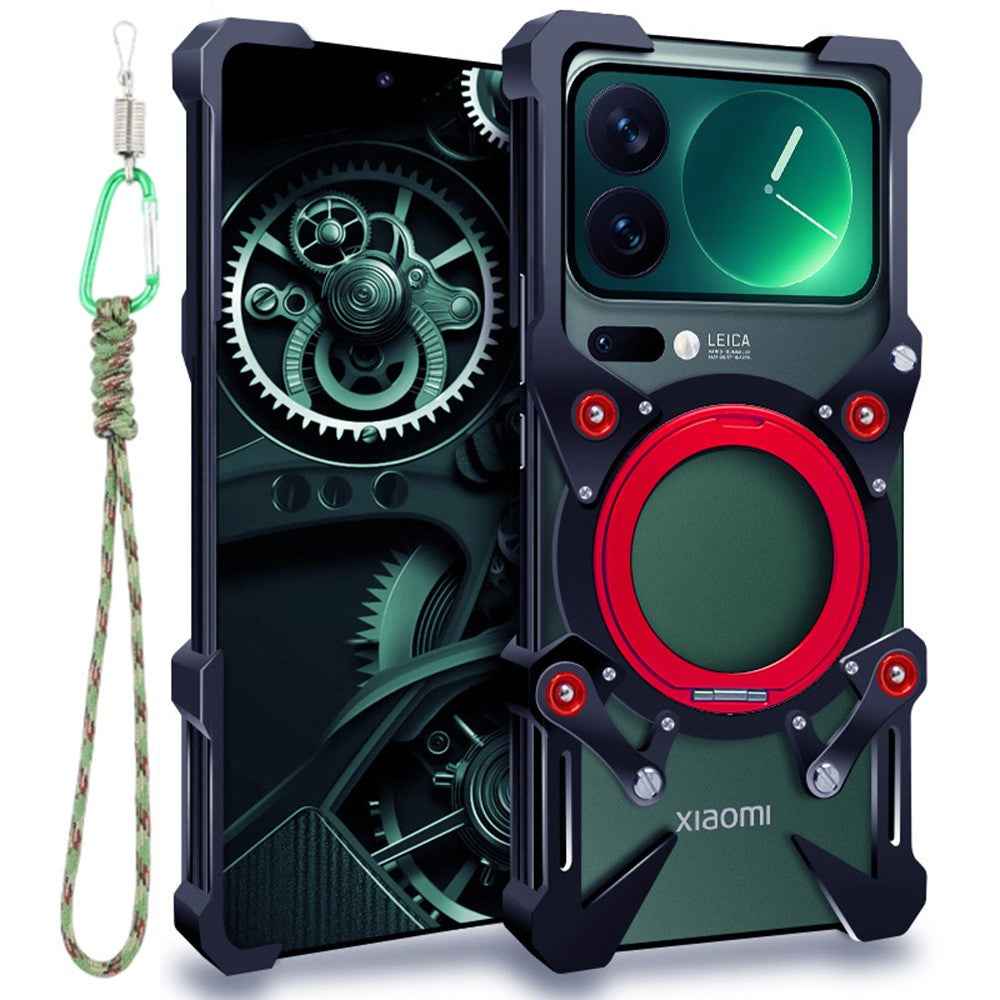 For Xiaomi 17 Pro Bumper Case Kickstand Aluminum Alloy Magnetic Phone Cover with Wrist Strap - Black