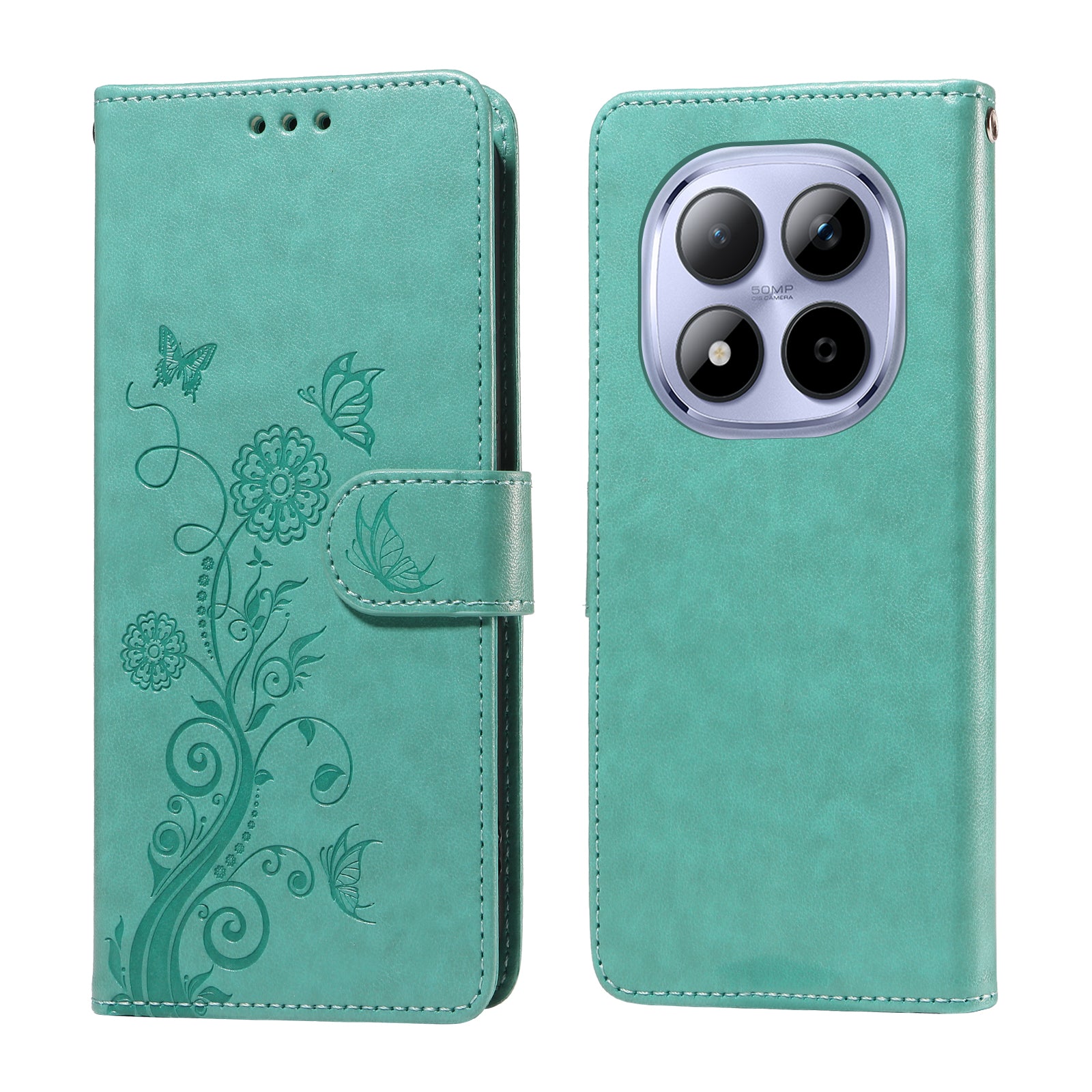 For Xiaomi Redmi Note 15 Pro 4G (Global) Leather Case Butterfly Floral Imprint Wallet Stand Cover - Green