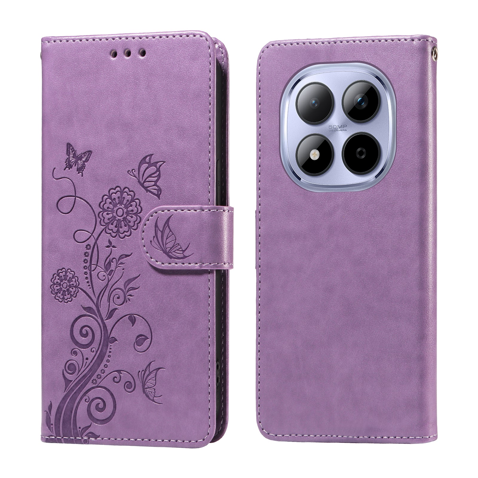 For Xiaomi Redmi Note 15 Pro 4G (Global) Leather Case Butterfly Floral Imprint Wallet Stand Cover - Purple