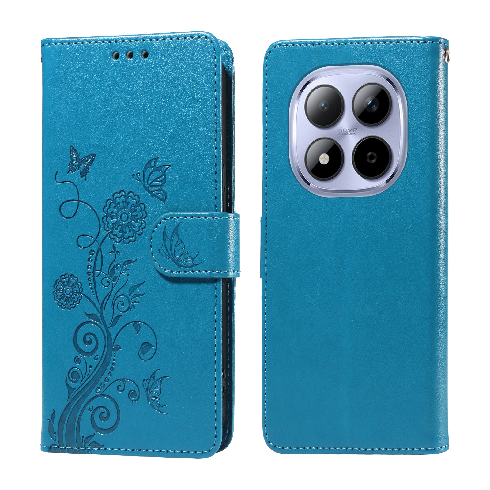 For Xiaomi Redmi Note 15 Pro 4G (Global) Leather Case Butterfly Floral Imprint Wallet Stand Cover - Blue