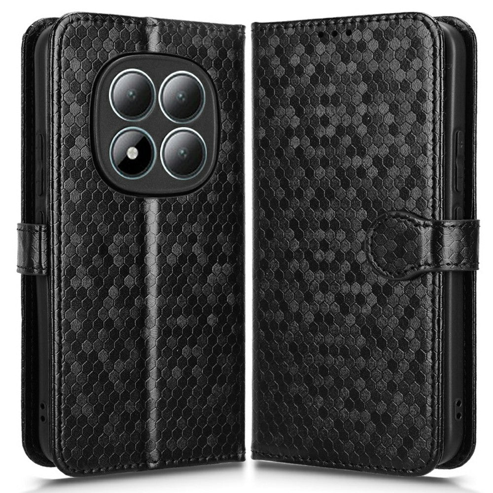 For Xiaomi Redmi Note 15 Pro 4G (Global) Wallet Case Dot Pattern Imprint PU Leather Phone Cover with Wrist Strap - Black