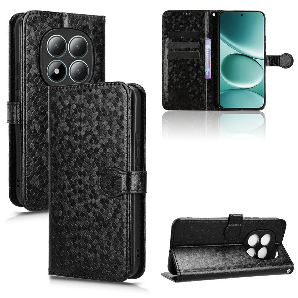 For Xiaomi Redmi Note 15 Pro 4G (Global) Wallet Case Dot Pattern Imprint PU Leather Phone Cover with Wrist Strap - Black