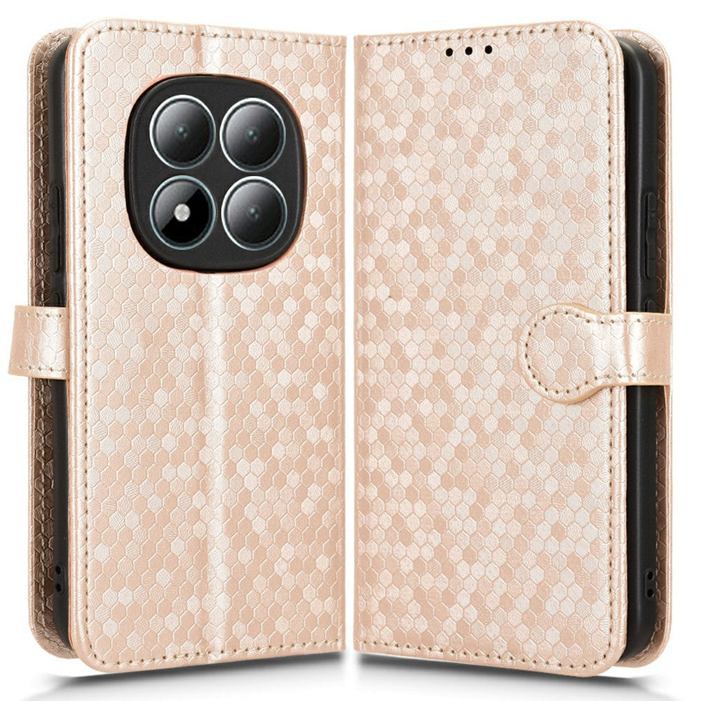 For Xiaomi Redmi Note 15 Pro 4G (Global) Wallet Case Dot Pattern Imprint PU Leather Phone Cover with Wrist Strap - Rose Gold