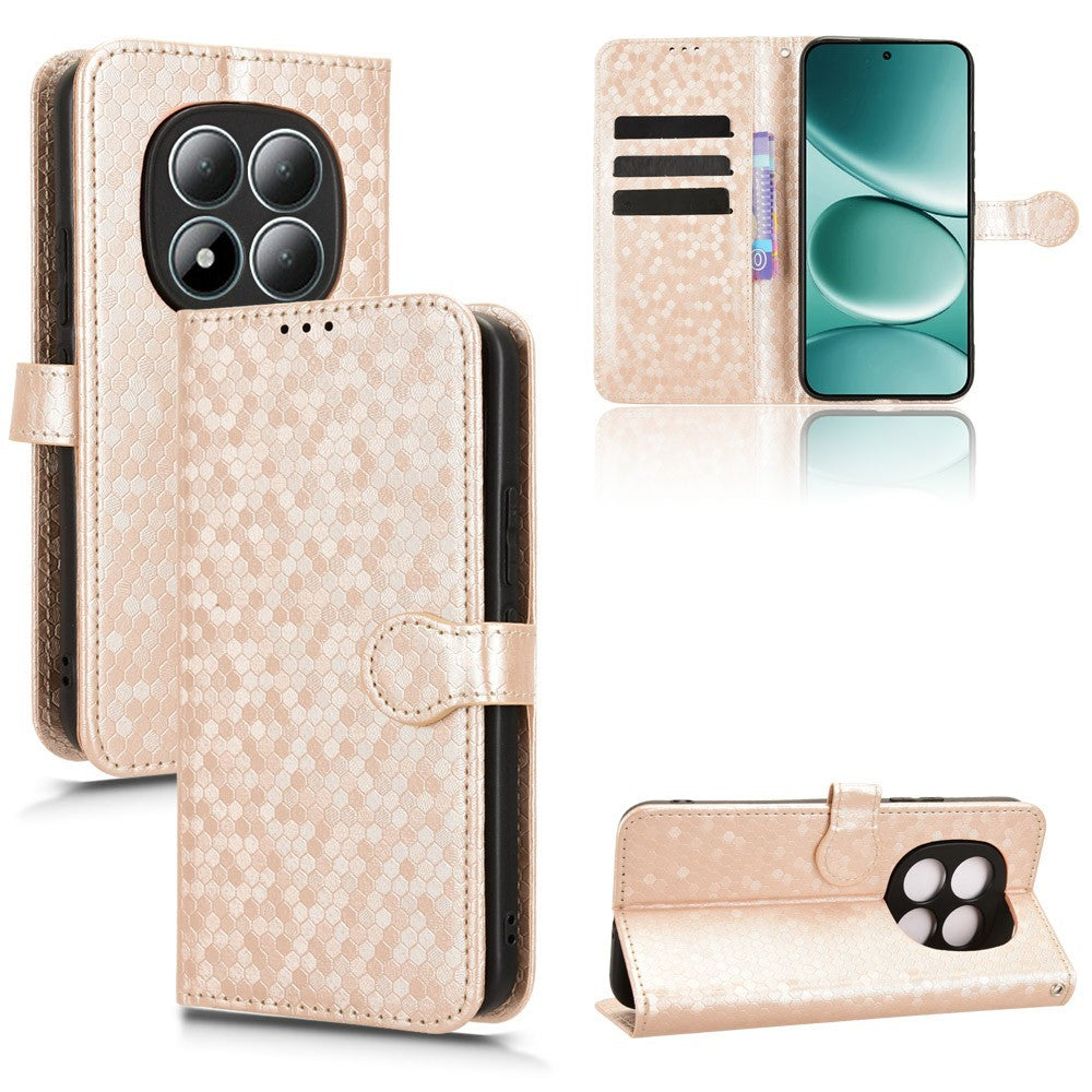 For Xiaomi Redmi Note 15 Pro 4G (Global) Wallet Case Dot Pattern Imprint PU Leather Phone Cover with Wrist Strap - Rose Gold