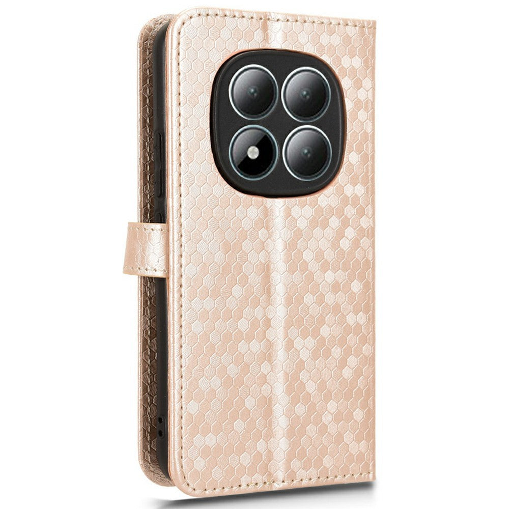 For Xiaomi Redmi Note 15 Pro 4G (Global) Wallet Case Dot Pattern Imprint PU Leather Phone Cover with Wrist Strap - Rose Gold