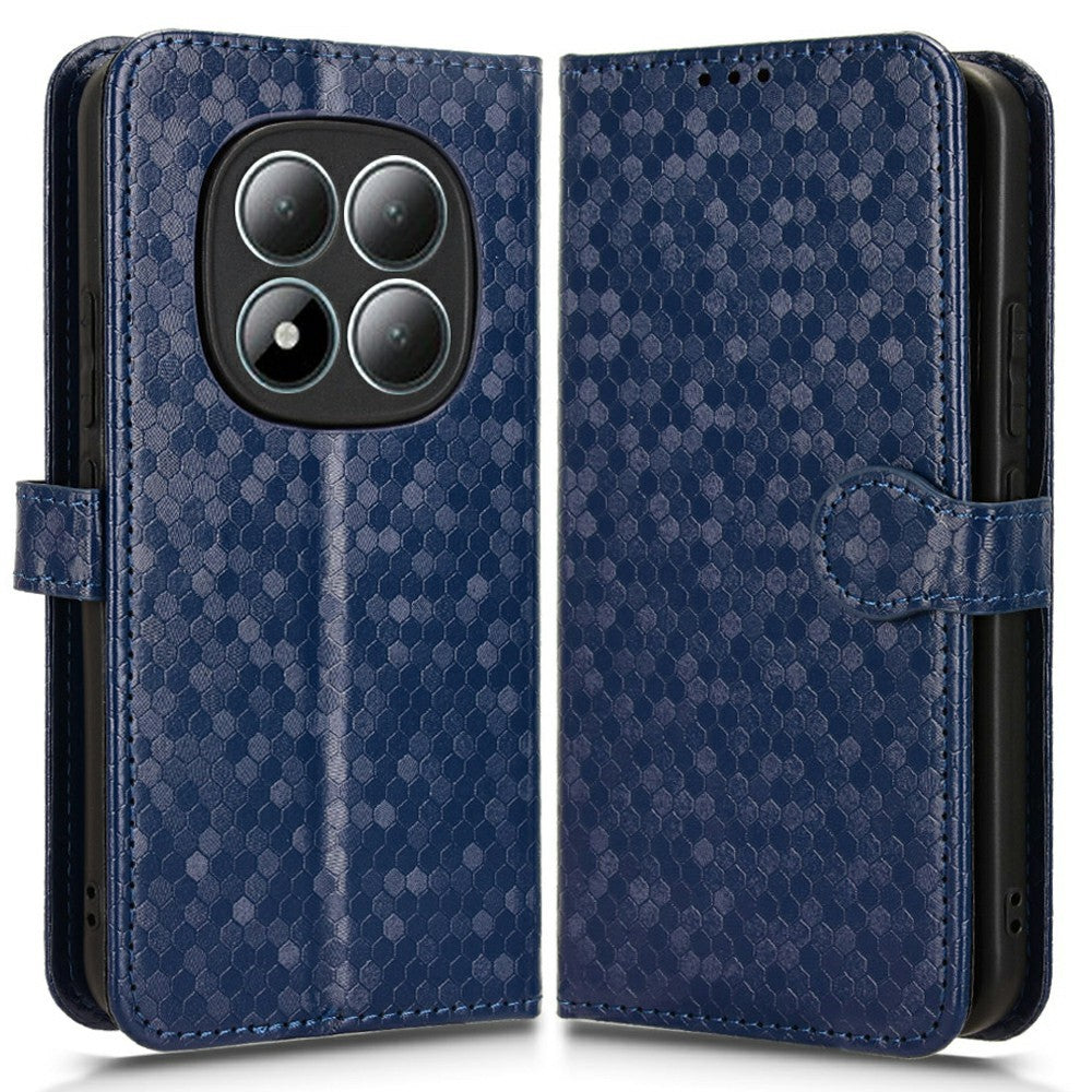 For Xiaomi Redmi Note 15 Pro 4G (Global) Wallet Case Dot Pattern Imprint PU Leather Phone Cover with Wrist Strap - Dark Blue