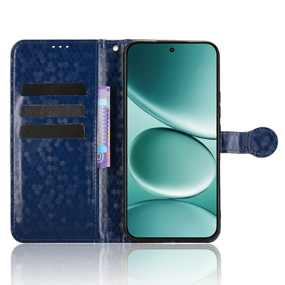For Xiaomi Redmi Note 15 Pro 4G (Global) Wallet Case Dot Pattern Imprint PU Leather Phone Cover with Wrist Strap - Dark Blue
