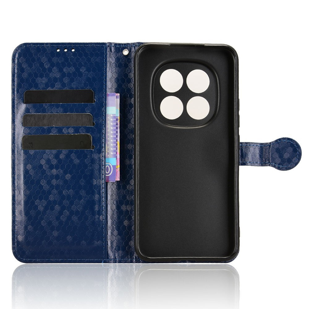 For Xiaomi Redmi Note 15 Pro 4G (Global) Wallet Case Dot Pattern Imprint PU Leather Phone Cover with Wrist Strap - Dark Blue