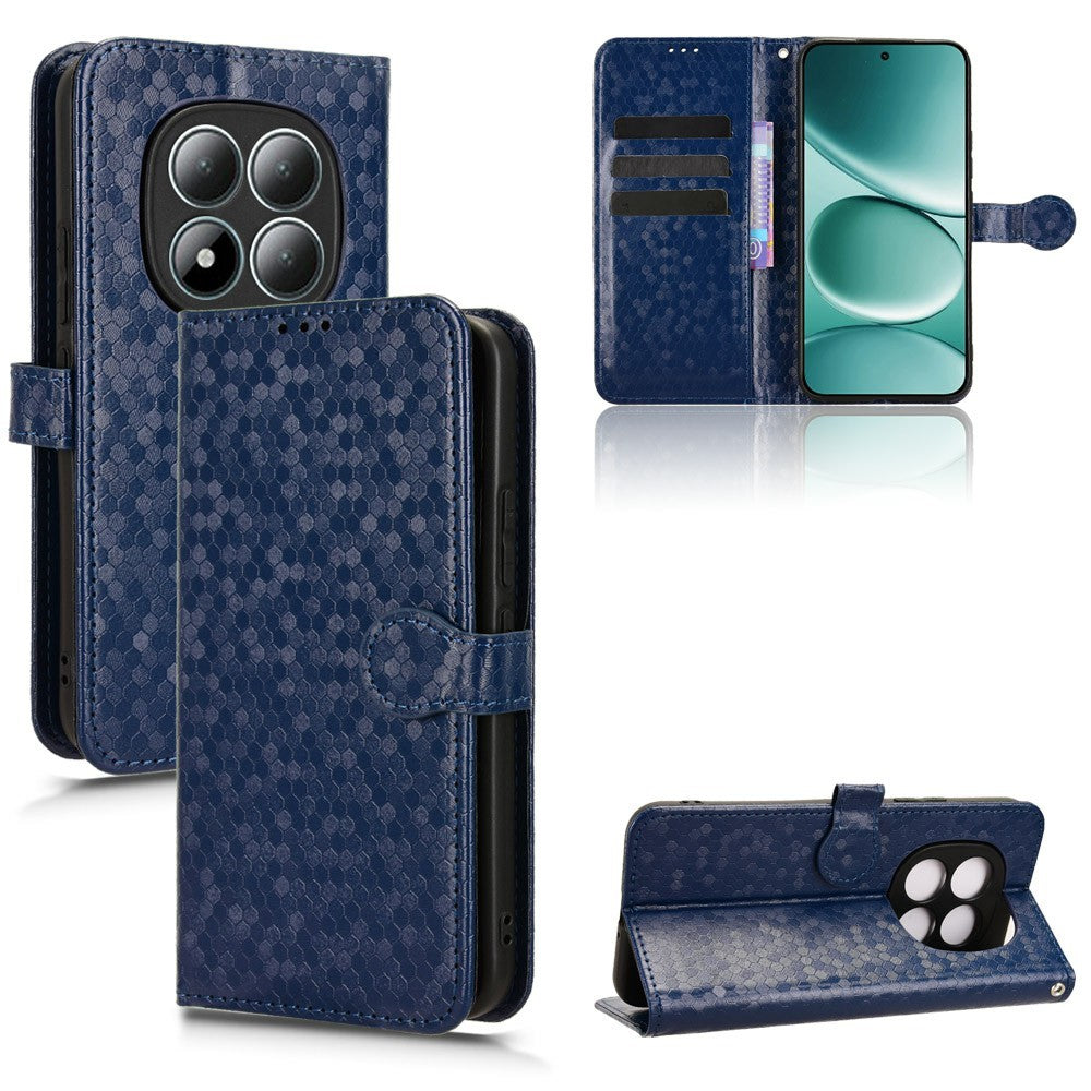 For Xiaomi Redmi Note 15 Pro 4G (Global) Wallet Case Dot Pattern Imprint PU Leather Phone Cover with Wrist Strap - Dark Blue