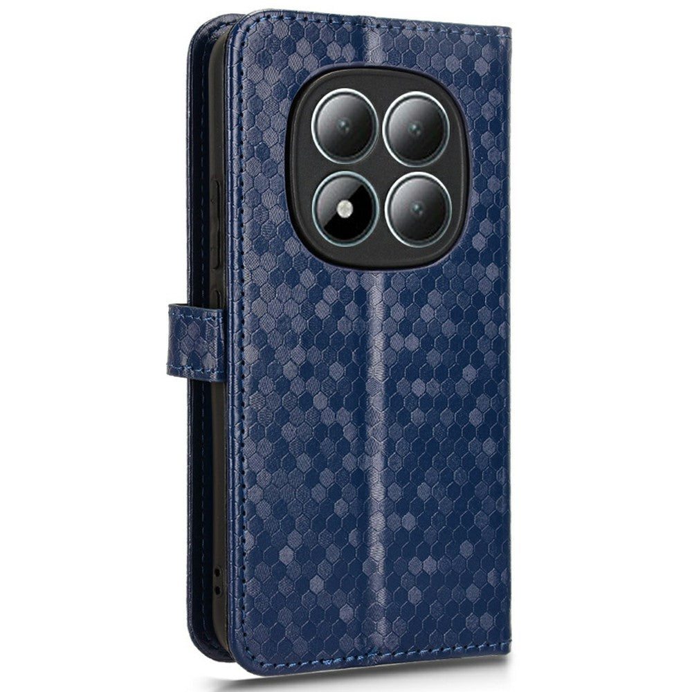 For Xiaomi Redmi Note 15 Pro 4G (Global) Wallet Case Dot Pattern Imprint PU Leather Phone Cover with Wrist Strap - Dark Blue