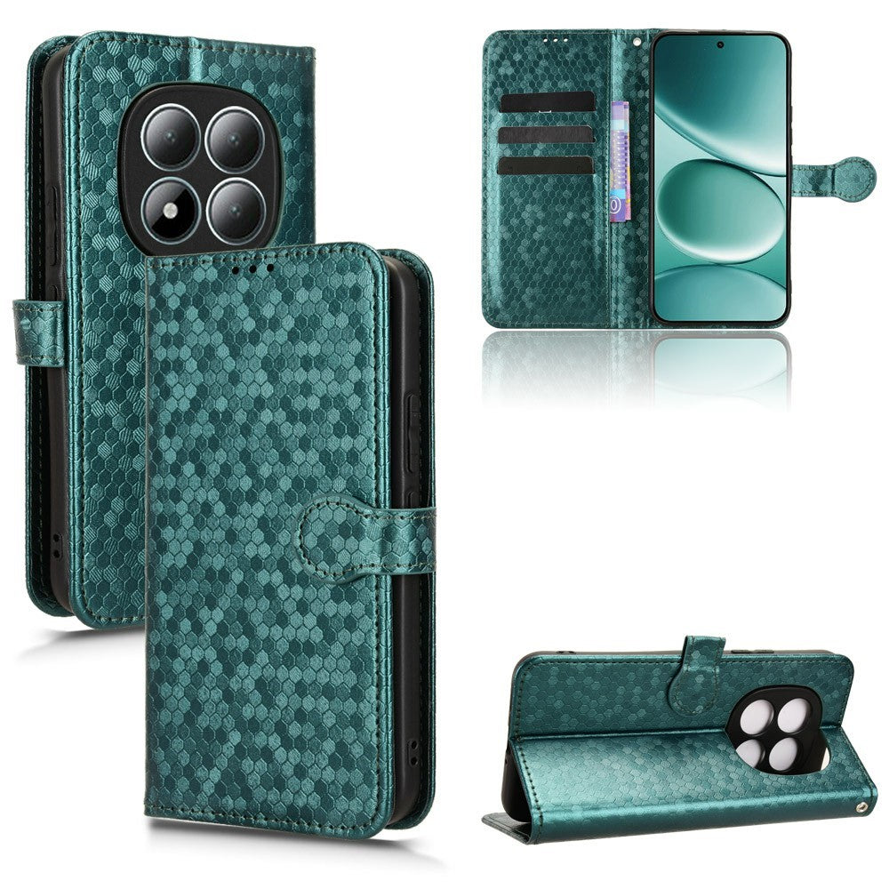For Xiaomi Redmi Note 15 Pro 4G (Global) Wallet Case Dot Pattern Imprint PU Leather Phone Cover with Wrist Strap - Green