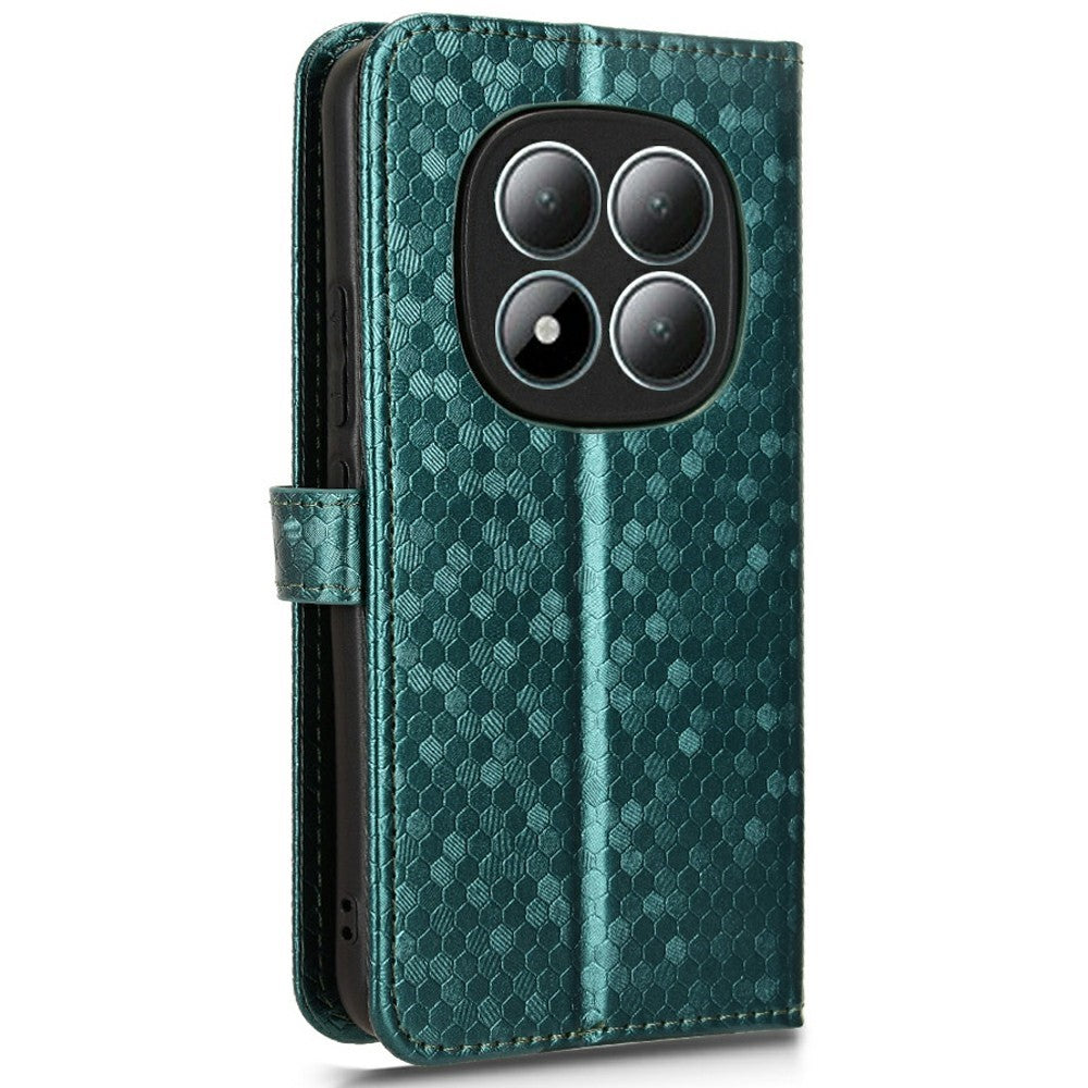 For Xiaomi Redmi Note 15 Pro 4G (Global) Wallet Case Dot Pattern Imprint PU Leather Phone Cover with Wrist Strap - Green