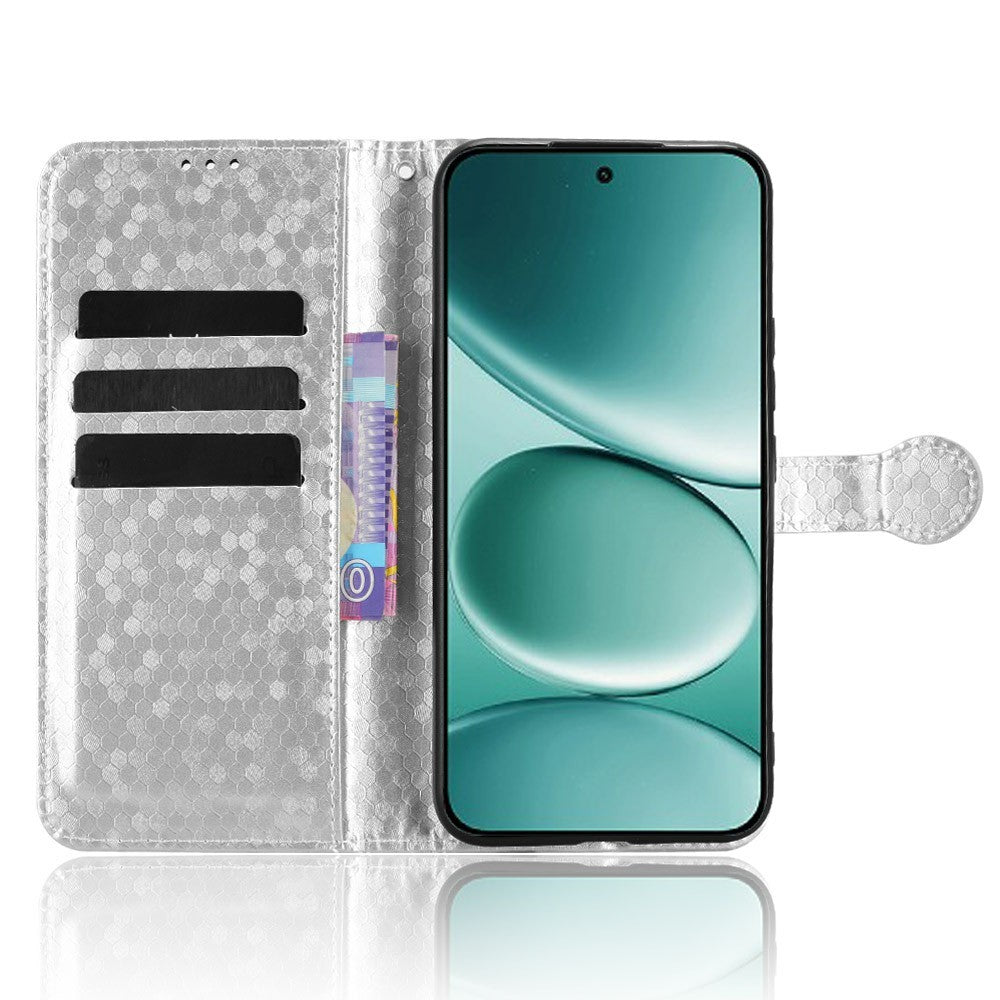 For Xiaomi Redmi Note 15 Pro 4G (Global) Wallet Case Dot Pattern Imprint PU Leather Phone Cover with Wrist Strap - Silver