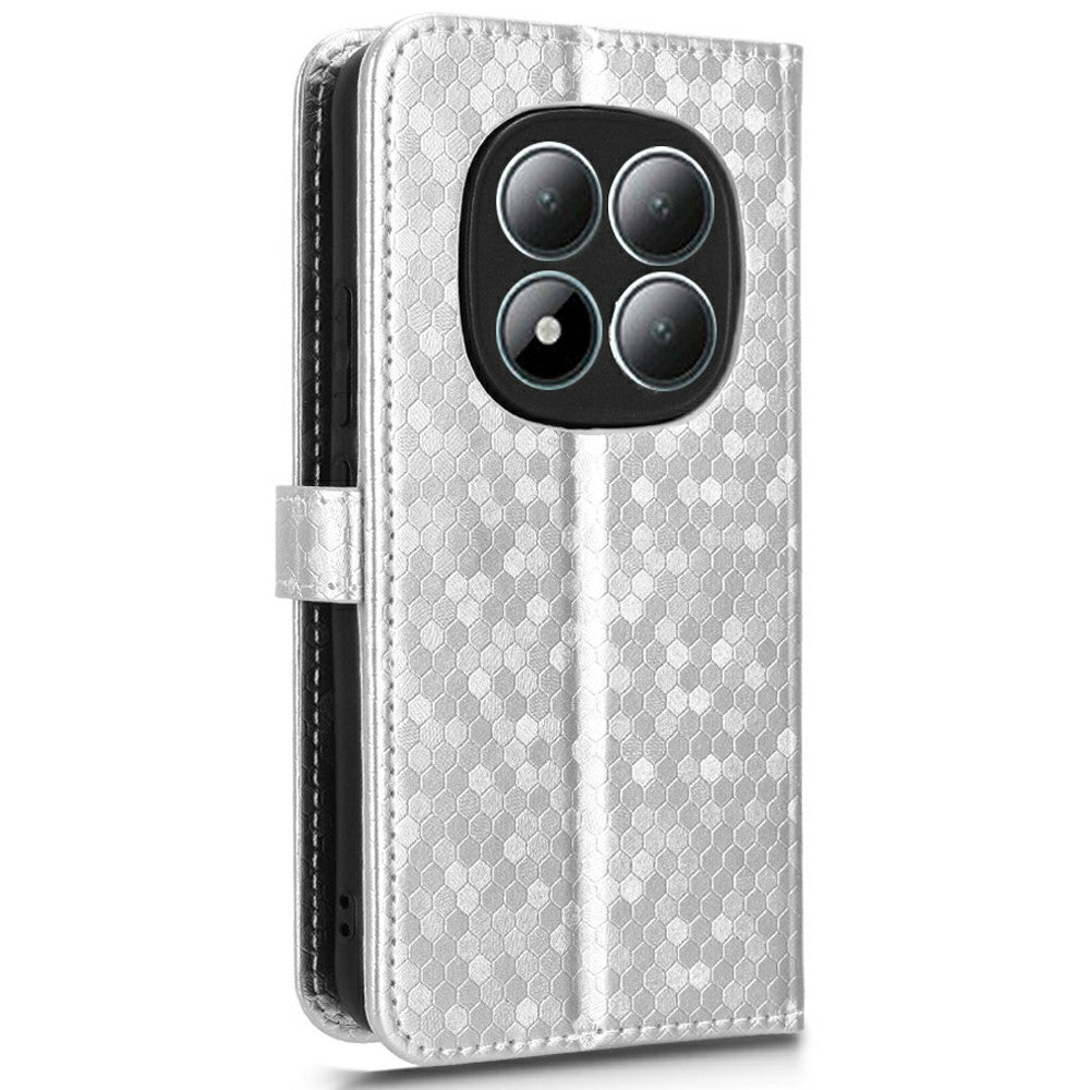 For Xiaomi Redmi Note 15 Pro 4G (Global) Wallet Case Dot Pattern Imprint PU Leather Phone Cover with Wrist Strap - Silver