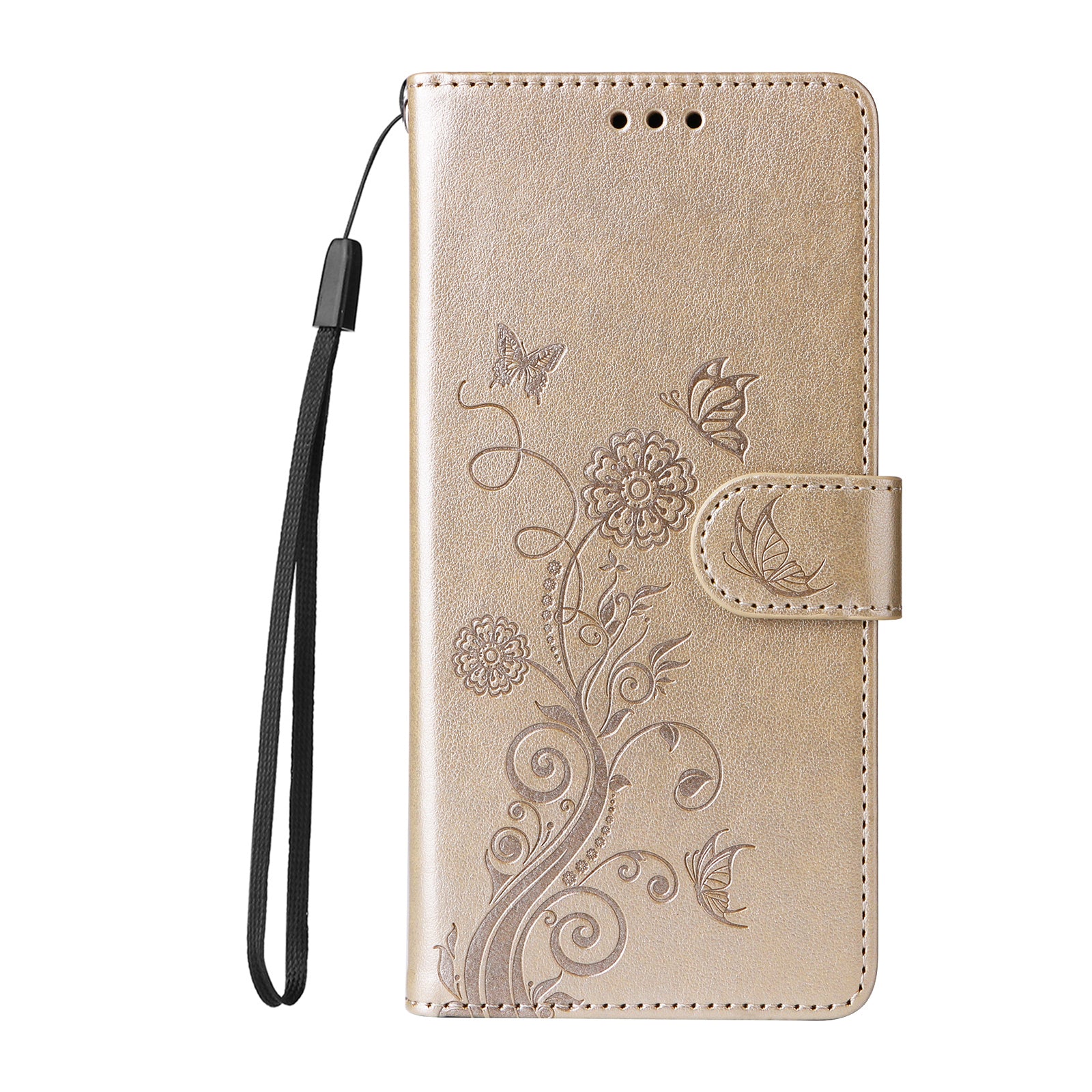 For Xiaomi Poco M8 Pro 5G / Redmi Note 15 Pro+ 5G (Global) Leather Case Butterfly Floral Imprint Wallet Stand Cover - Golden