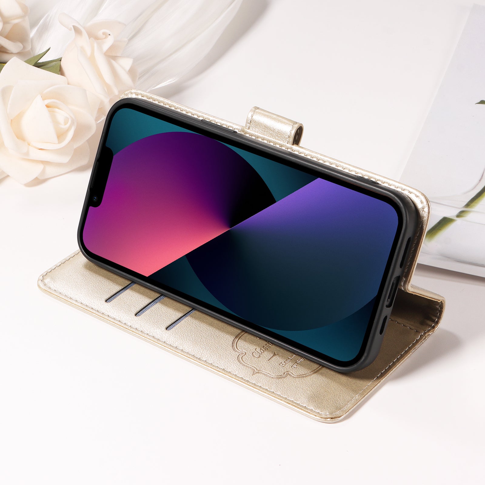 For Xiaomi Poco M8 Pro 5G / Redmi Note 15 Pro+ 5G (Global) Leather Case Butterfly Floral Imprint Wallet Stand Cover - Golden