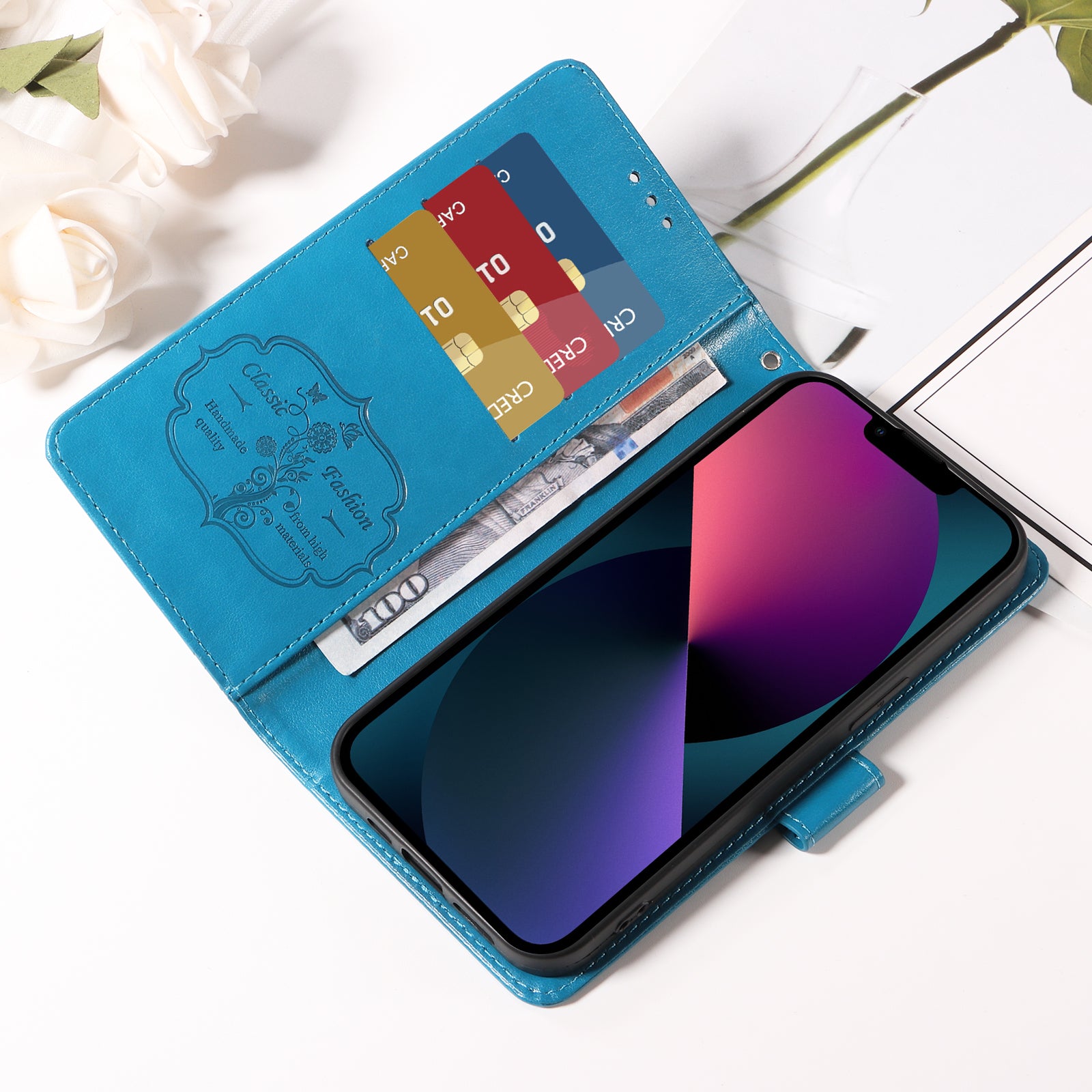 For Xiaomi Poco M8 5G / Redmi Note 15 5G (Global) / 15 4G (Global) Leather Case Butterfly Floral Imprint Wallet Stand Cover - Blue
