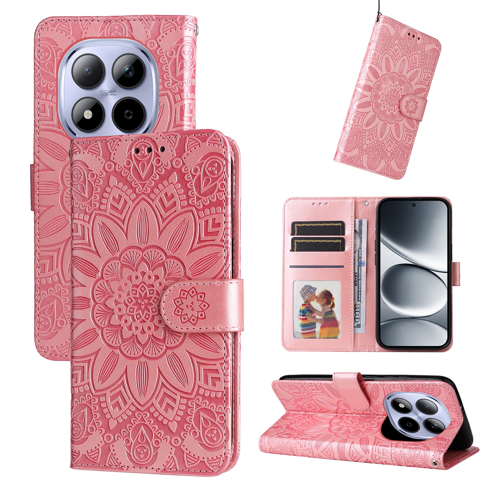 For Xiaomi Redmi Note 15 Pro 4G (Global) Case Sunflower Imprint Leather Wallet Phone Cover - Pink
