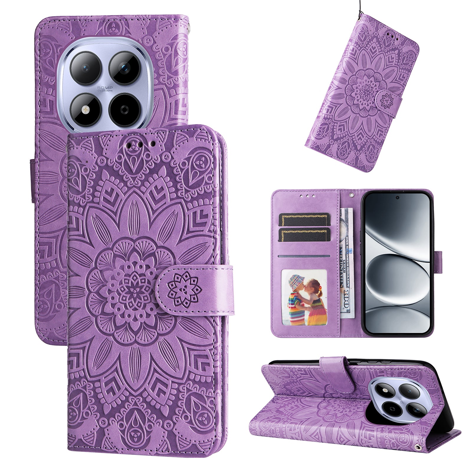 For Xiaomi Redmi Note 15 Pro 4G (Global) Case Sunflower Imprint Leather Wallet Phone Cover - Purple