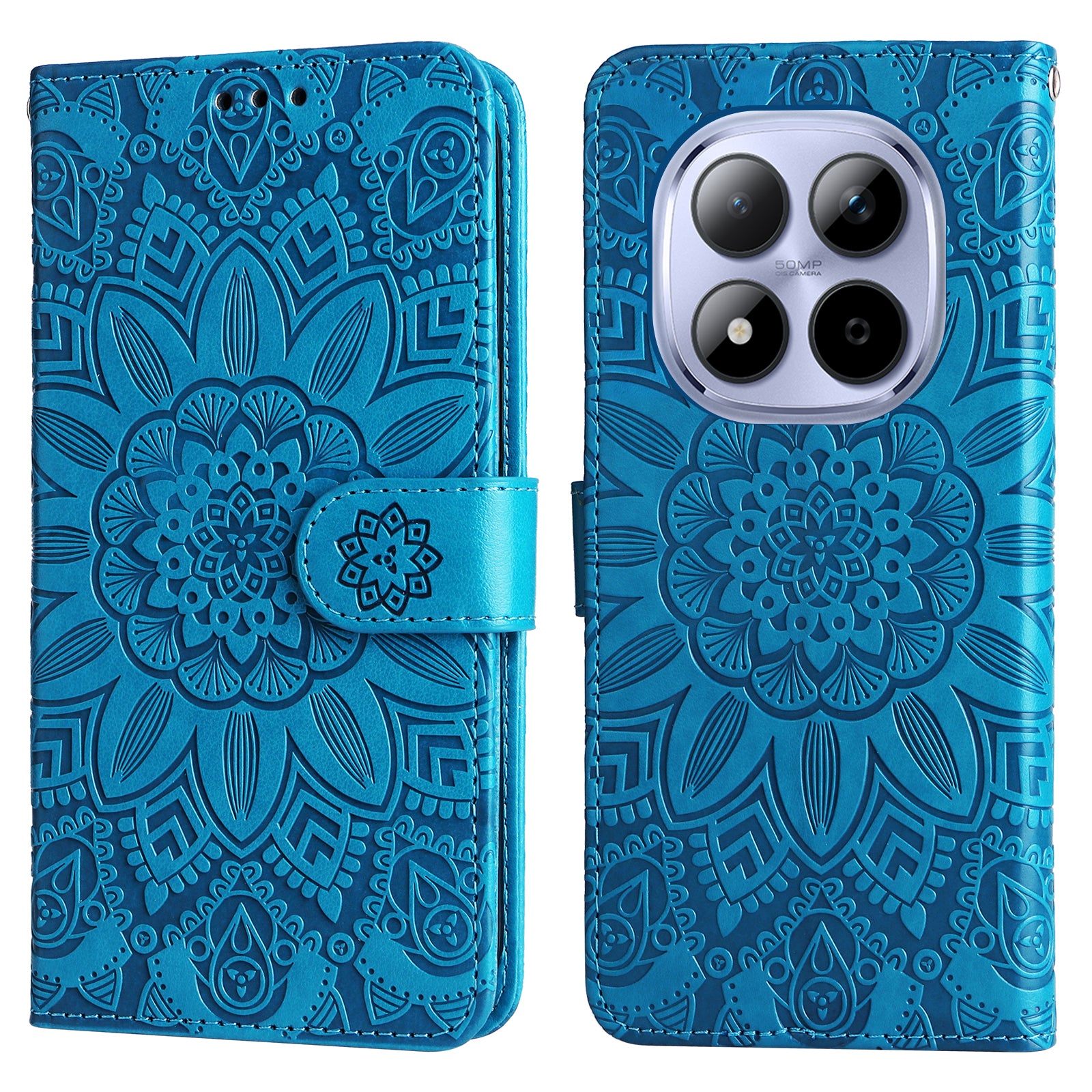 For Xiaomi Redmi Note 15 Pro 4G (Global) Case Sunflower Imprint Leather Wallet Phone Cover - Blue