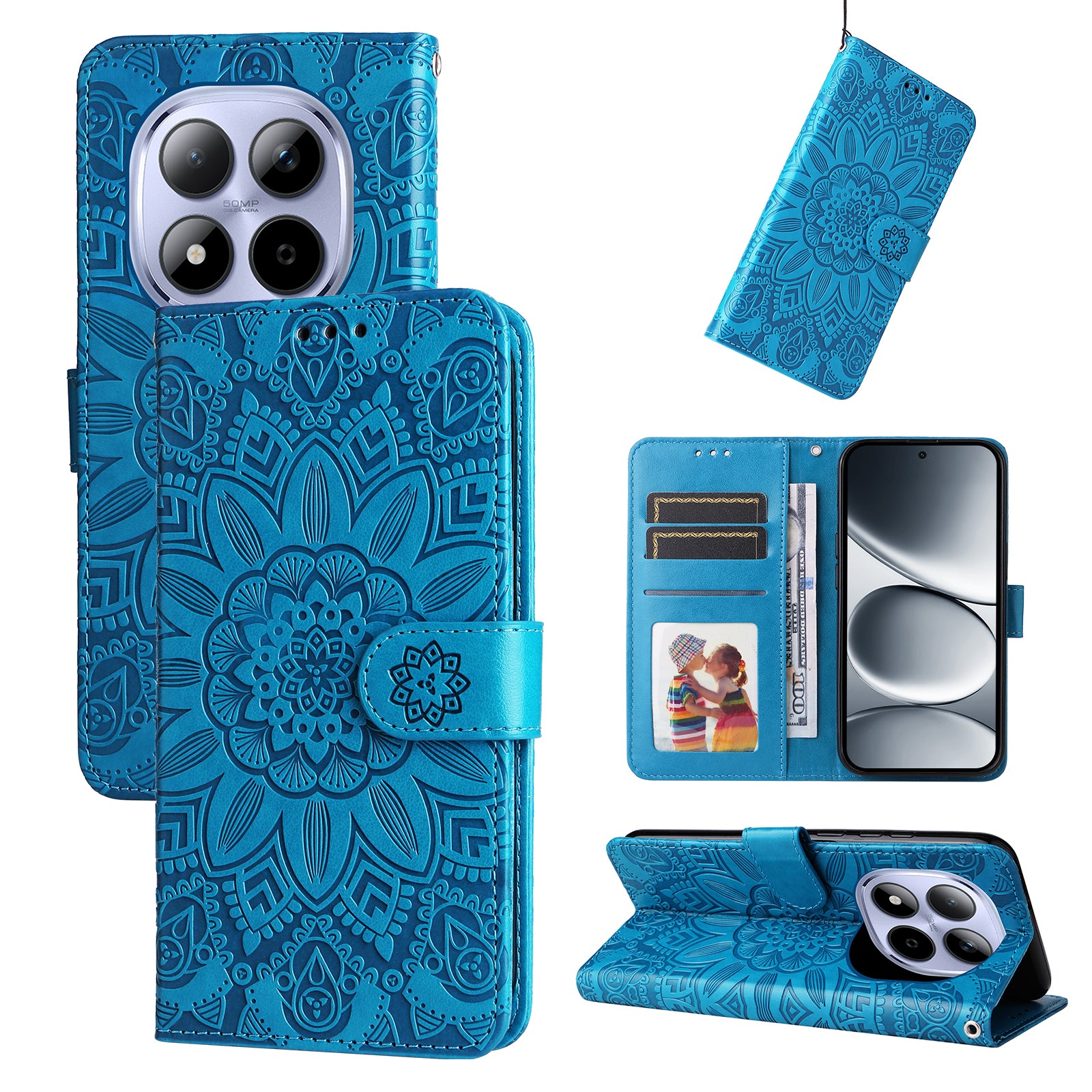 For Xiaomi Redmi Note 15 Pro 4G (Global) Case Sunflower Imprint Leather Wallet Phone Cover - Blue