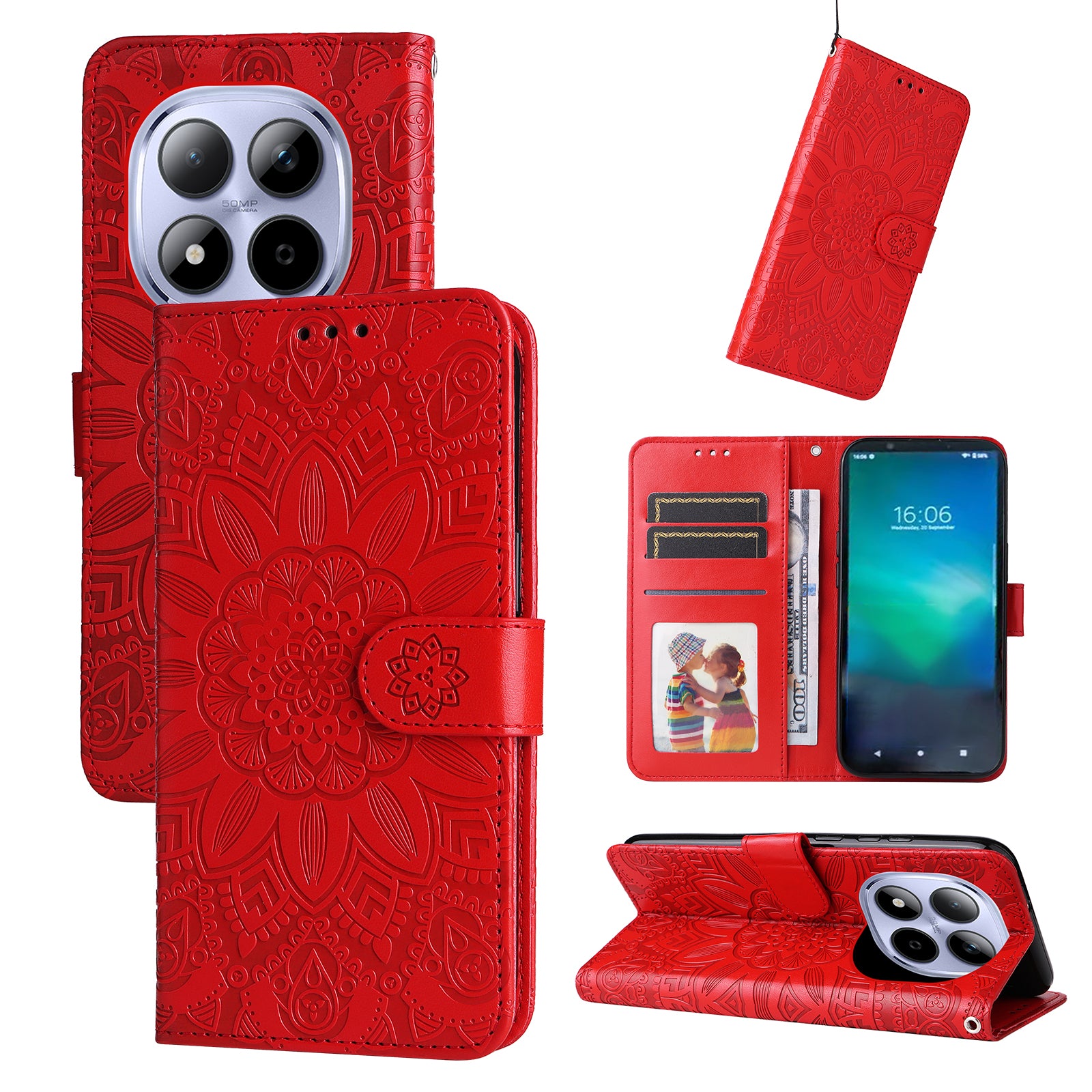 For Xiaomi Redmi Note 15 Pro 4G (Global) Case Sunflower Imprint Leather Wallet Phone Cover - Red