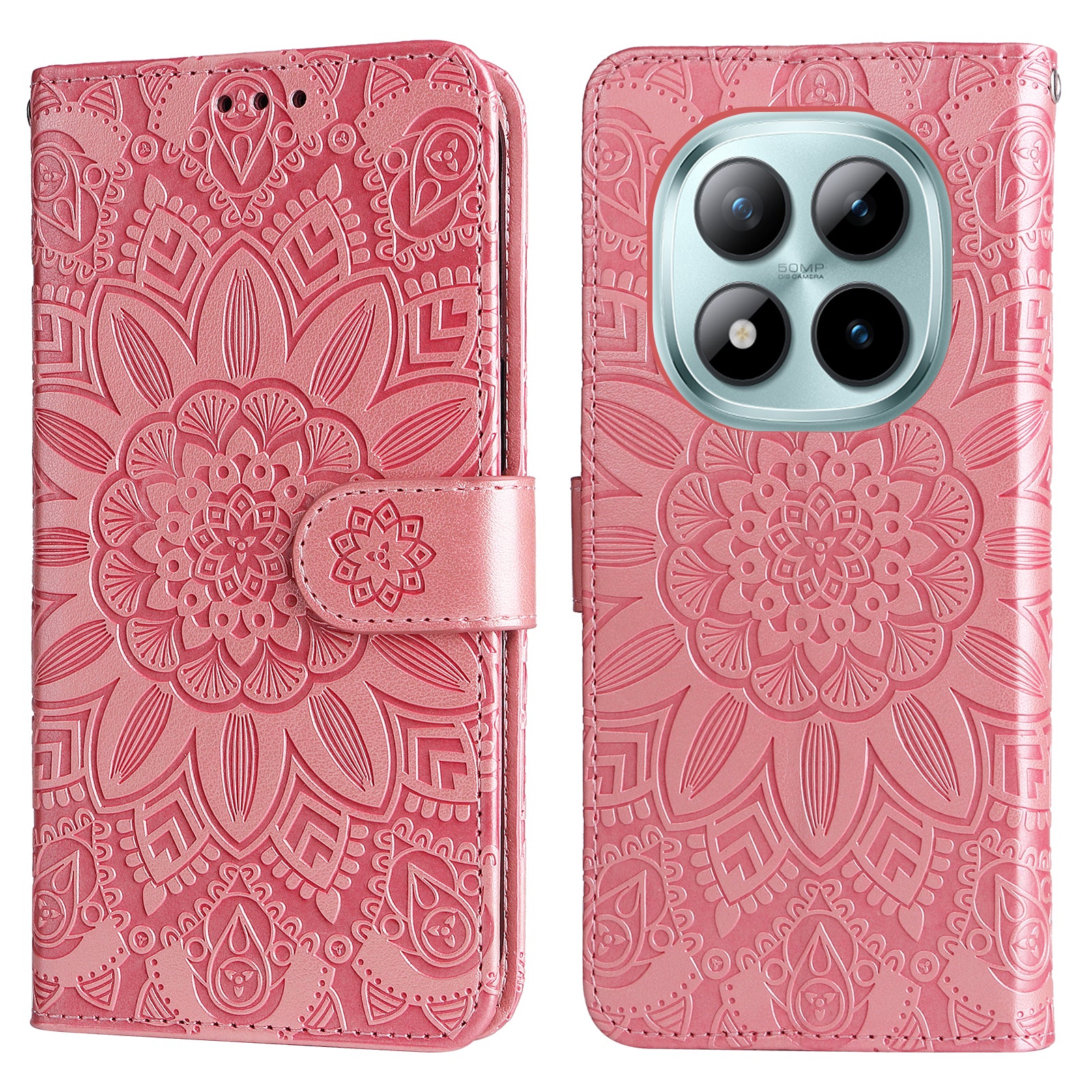 For Xiaomi Poco M8 Pro 5G / Redmi Note 15 Pro+ 5G (Global) Case Sunflower Imprint Leather Wallet Phone Cover - Pink
