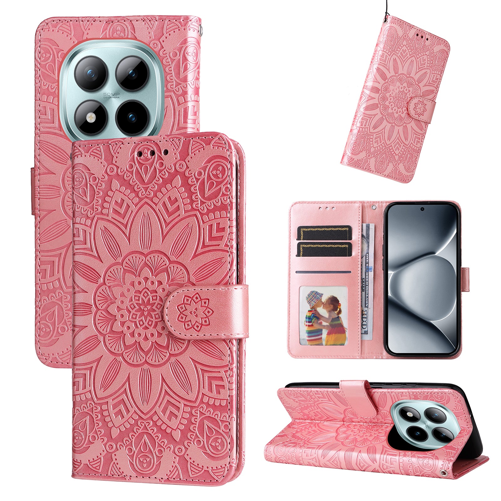 For Xiaomi Poco M8 Pro 5G / Redmi Note 15 Pro+ 5G (Global) Case Sunflower Imprint Leather Wallet Phone Cover - Pink