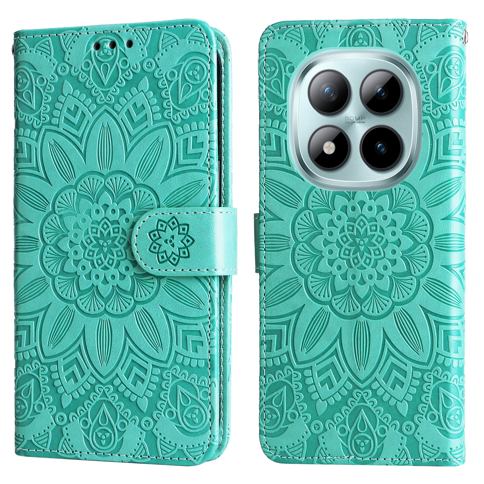 For Xiaomi Poco M8 Pro 5G / Redmi Note 15 Pro+ 5G (Global) Case Sunflower Imprint Leather Wallet Phone Cover - Green