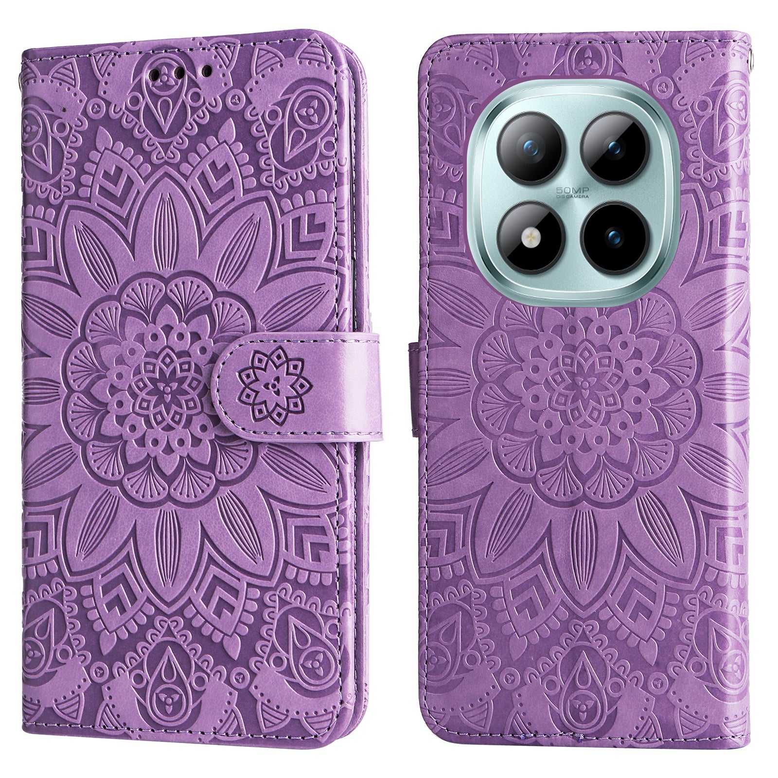 For Xiaomi Poco M8 Pro 5G / Redmi Note 15 Pro+ 5G (Global) Case Sunflower Imprint Leather Wallet Phone Cover - Purple
