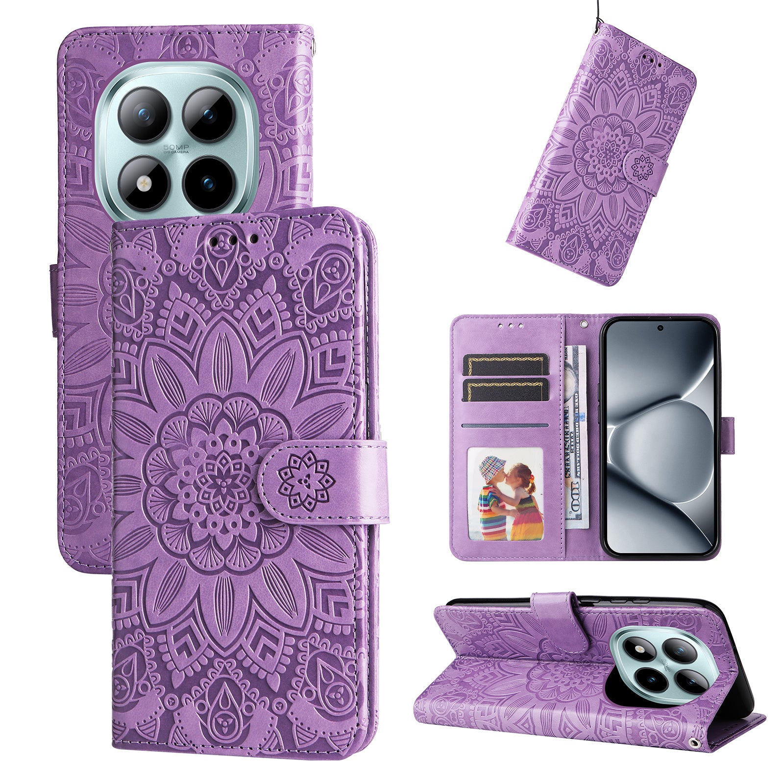 For Xiaomi Poco M8 Pro 5G / Redmi Note 15 Pro+ 5G (Global) Case Sunflower Imprint Leather Wallet Phone Cover - Purple