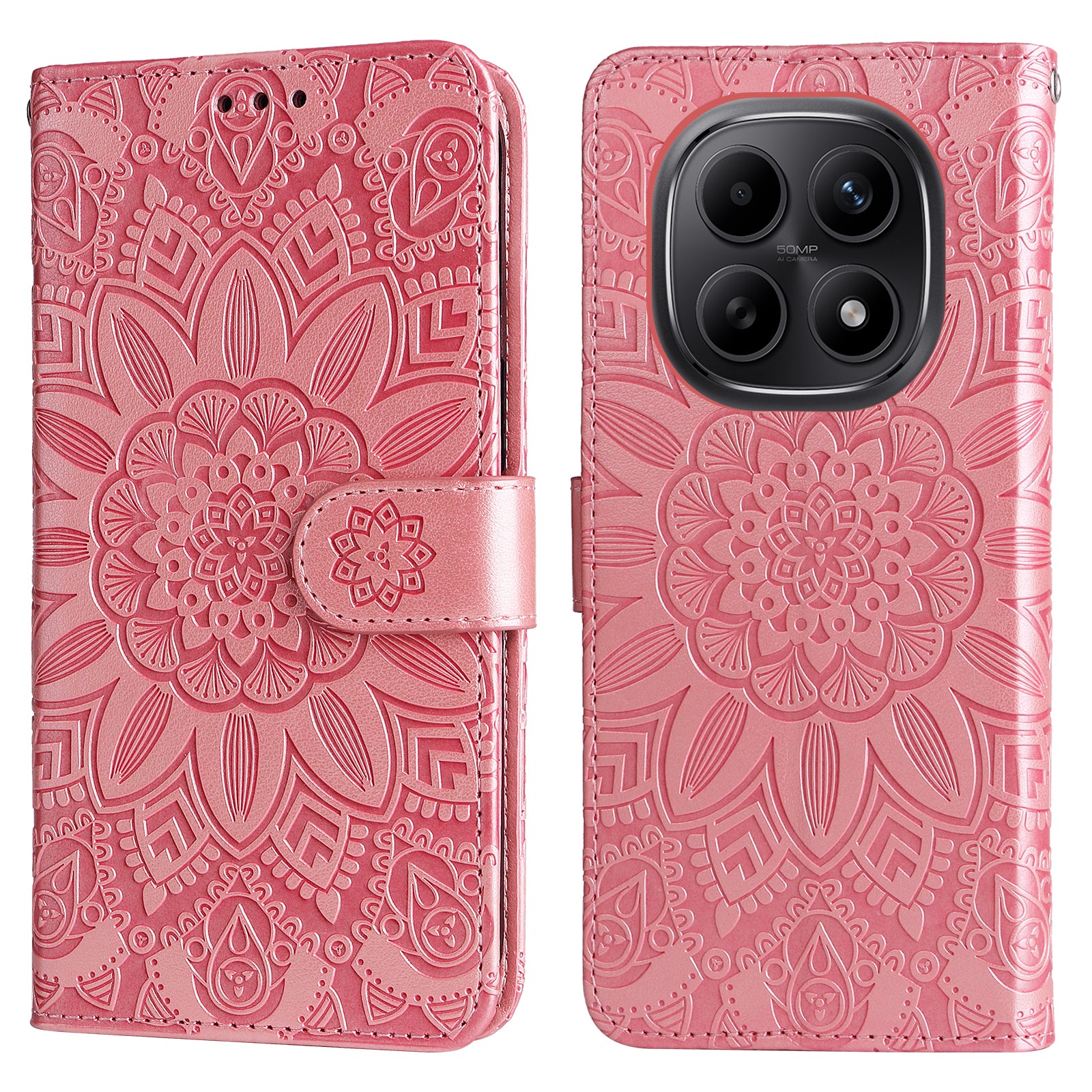 For Xiaomi Poco M8 5G / Redmi Note 15 5G (Global) / 15 4G (Global) Case Sunflower Imprint Leather Wallet Phone Cover - Pink