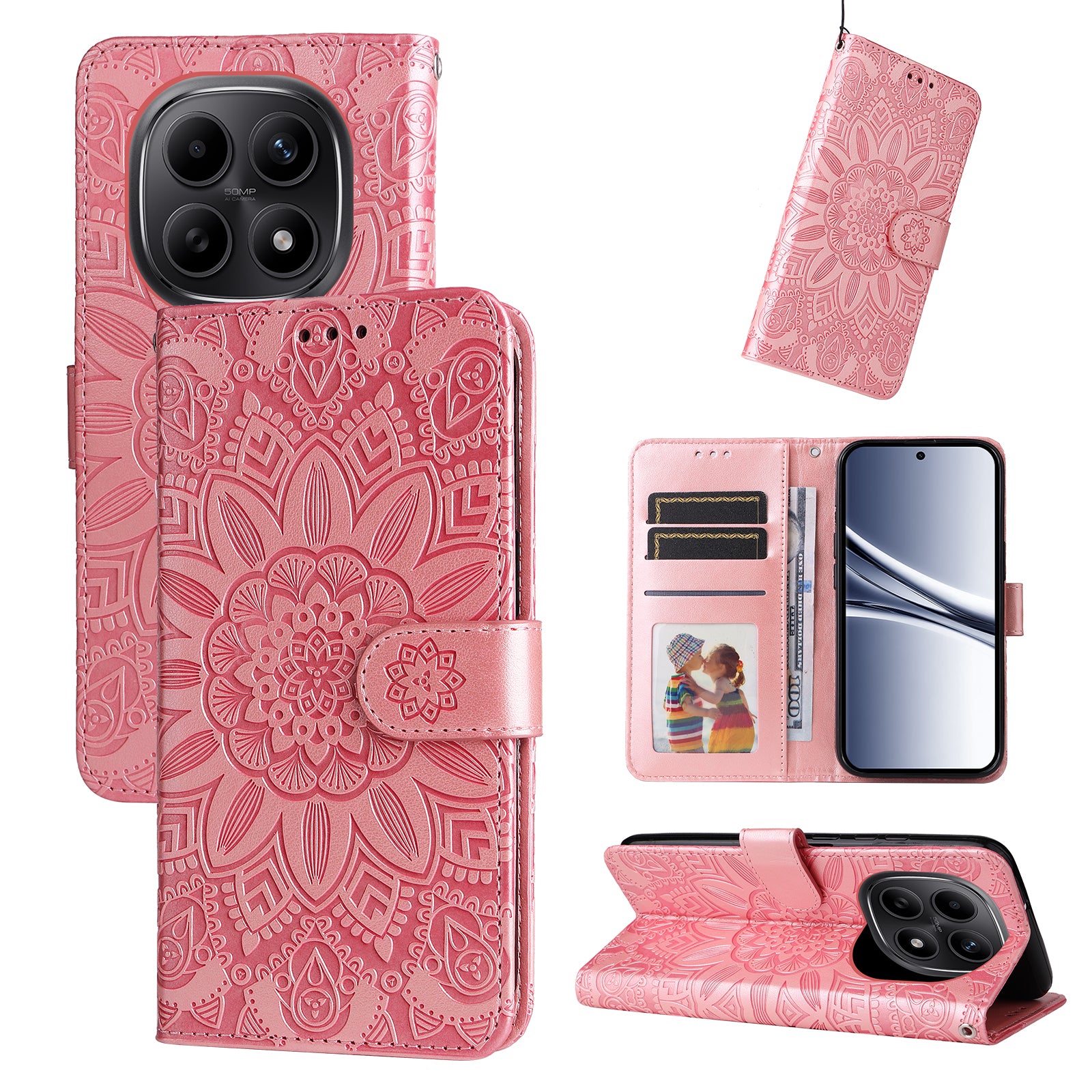 For Xiaomi Poco M8 5G / Redmi Note 15 5G (Global) / 15 4G (Global) Case Sunflower Imprint Leather Wallet Phone Cover - Pink