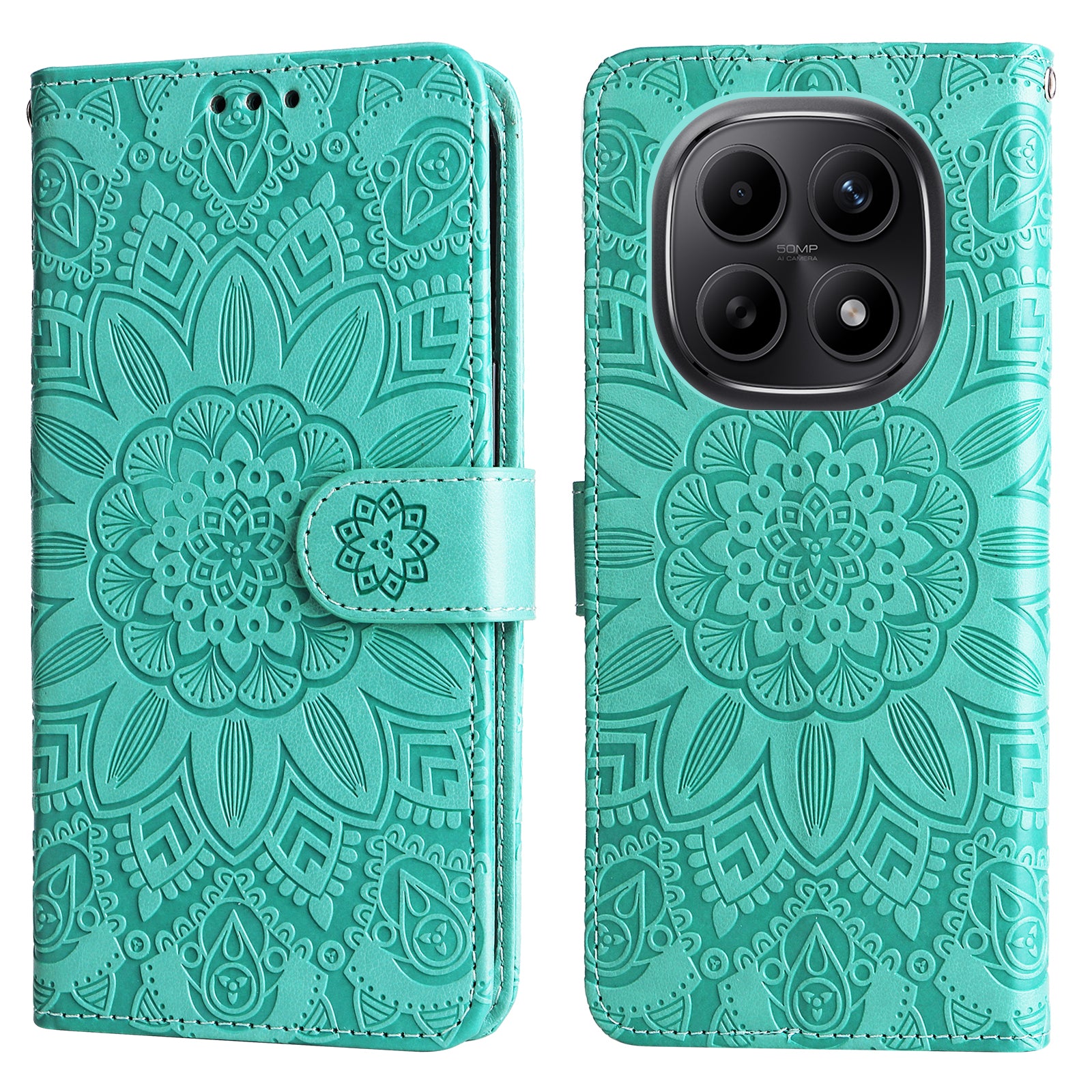 For Xiaomi Poco M8 5G / Redmi Note 15 5G (Global) / 15 4G (Global) Case Sunflower Imprint Leather Wallet Phone Cover - Green