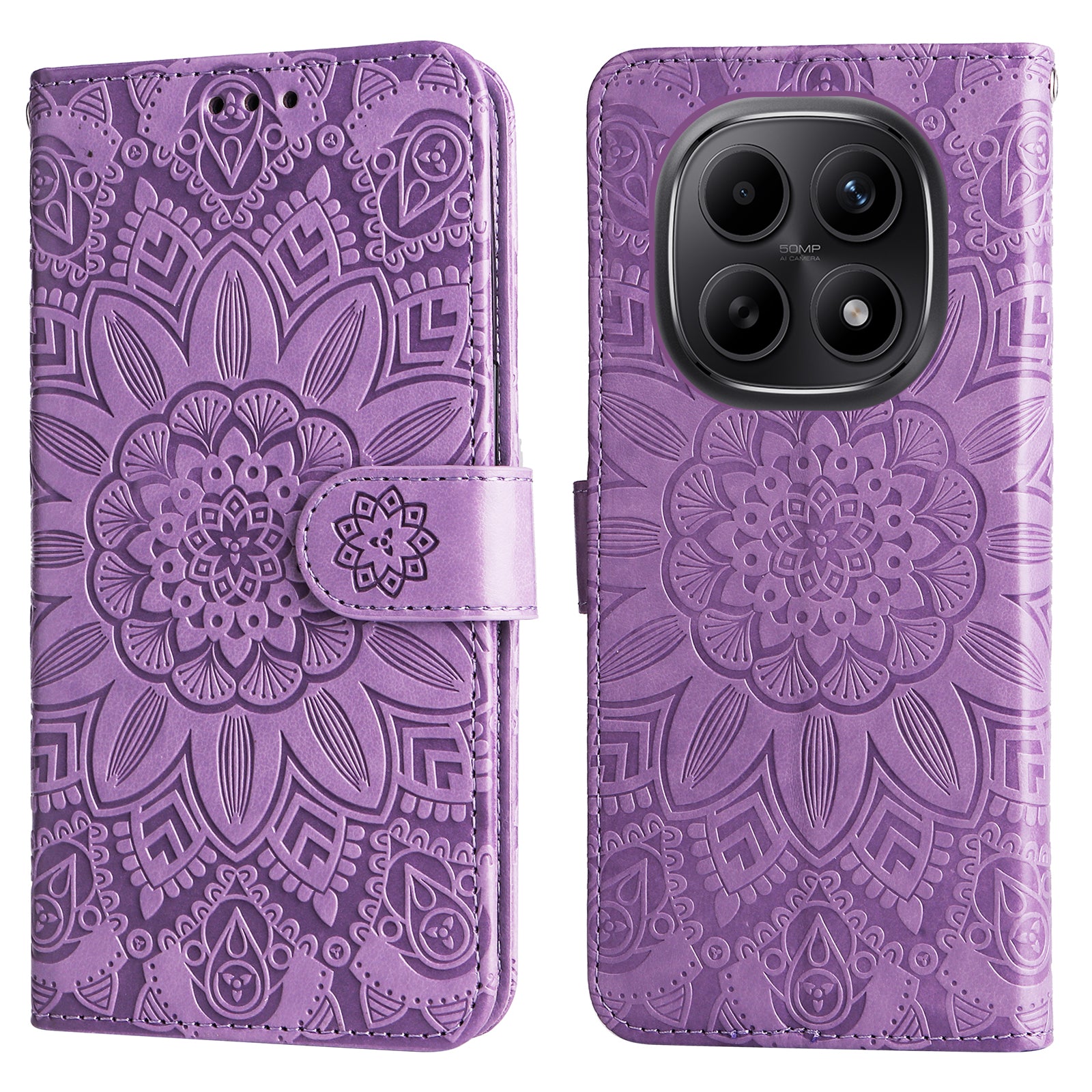 For Xiaomi Poco M8 5G / Redmi Note 15 5G (Global) / 15 4G (Global) Case Sunflower Imprint Leather Wallet Phone Cover - Purple