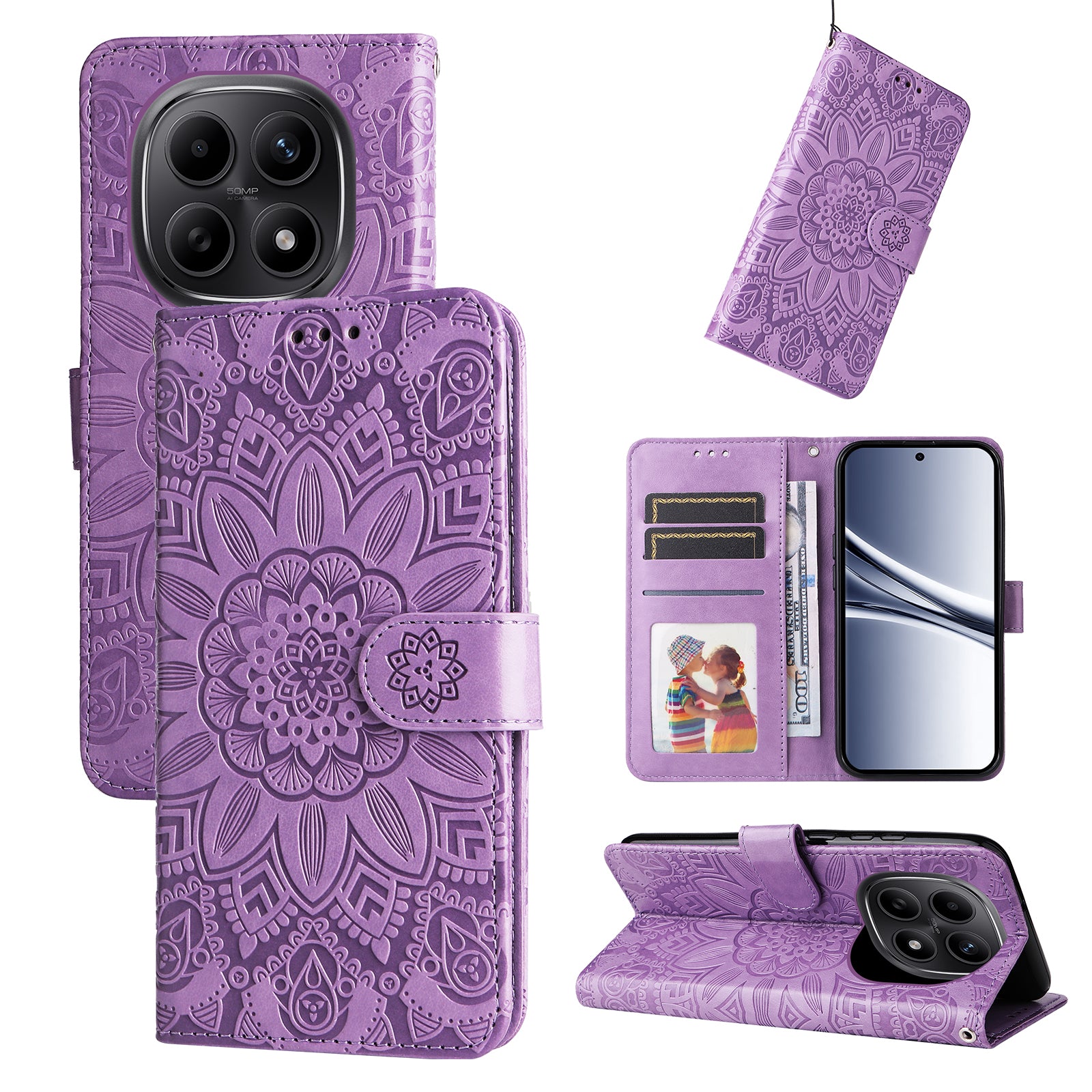 For Xiaomi Poco M8 5G / Redmi Note 15 5G (Global) / 15 4G (Global) Case Sunflower Imprint Leather Wallet Phone Cover - Purple