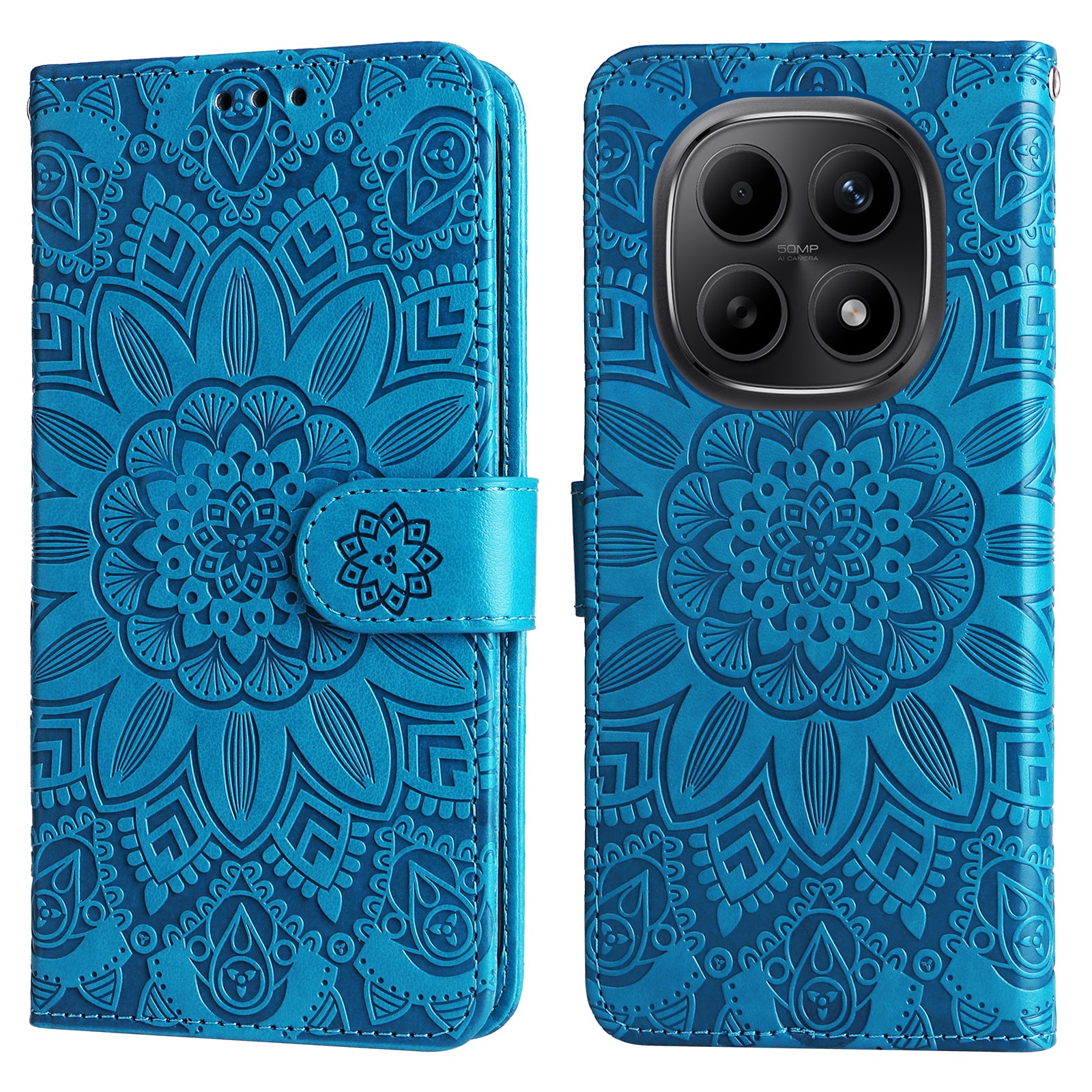For Xiaomi Poco M8 5G / Redmi Note 15 5G (Global) / 15 4G (Global) Case Sunflower Imprint Leather Wallet Phone Cover - Blue