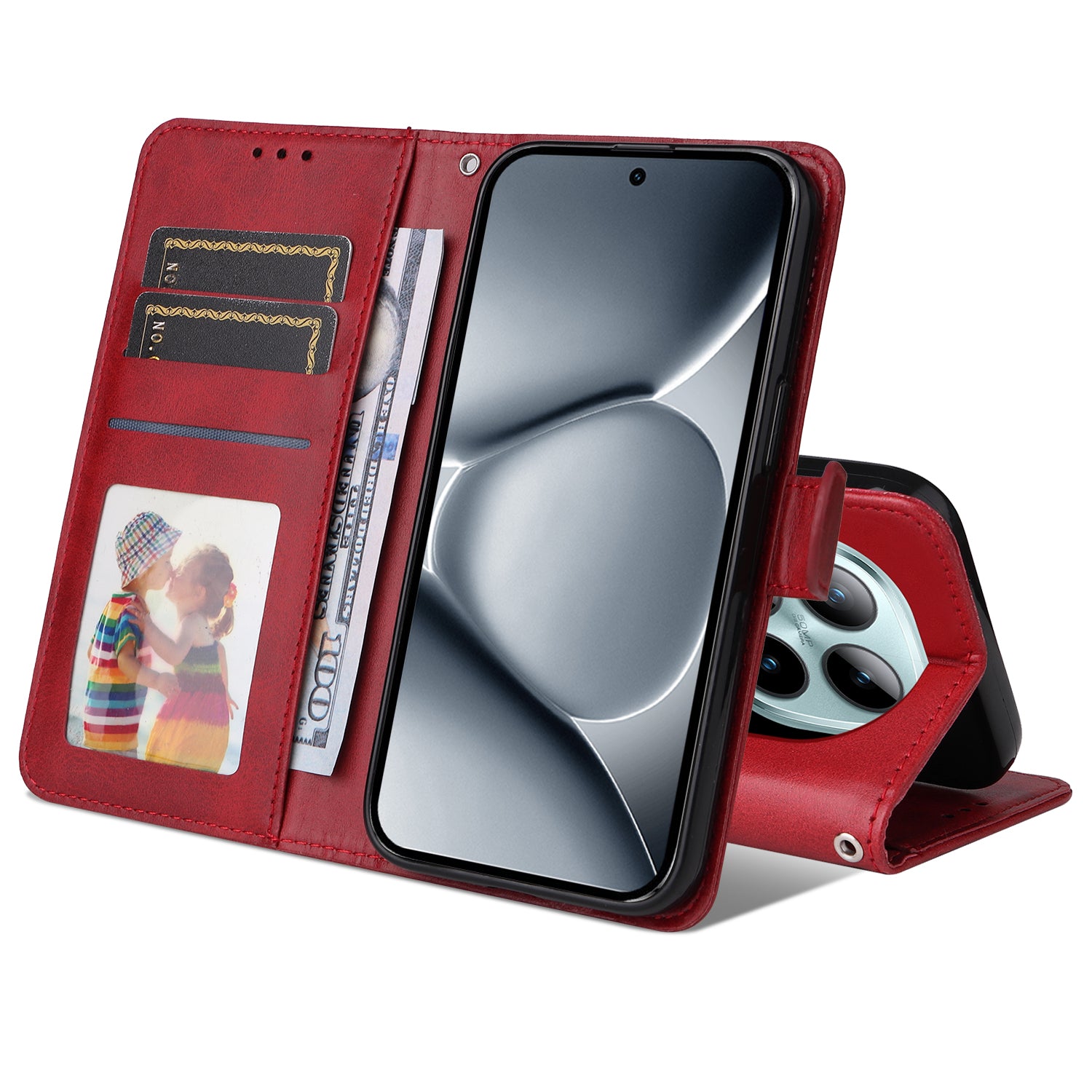 For Xiaomi Poco M8 Pro 5G / Redmi Note 15 Pro+ 5G (Global) Case Wallet PU Leather Folio Flip Phone Cover - Red