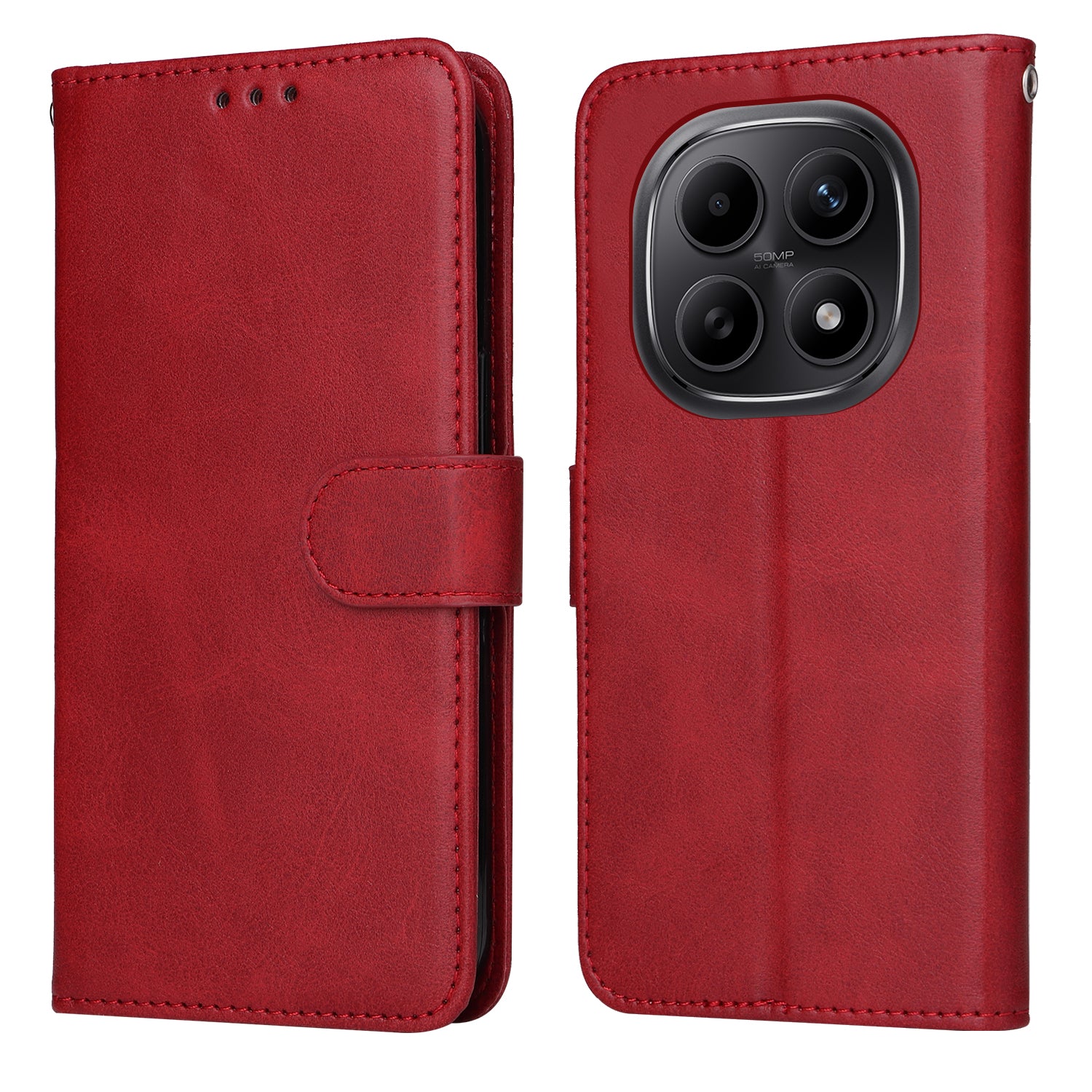 For Xiaomi Poco M8 5G / Redmi Note 15 5G (Global) / 15 4G (Global) Case Wallet PU Leather Folio Flip Phone Cover - Red