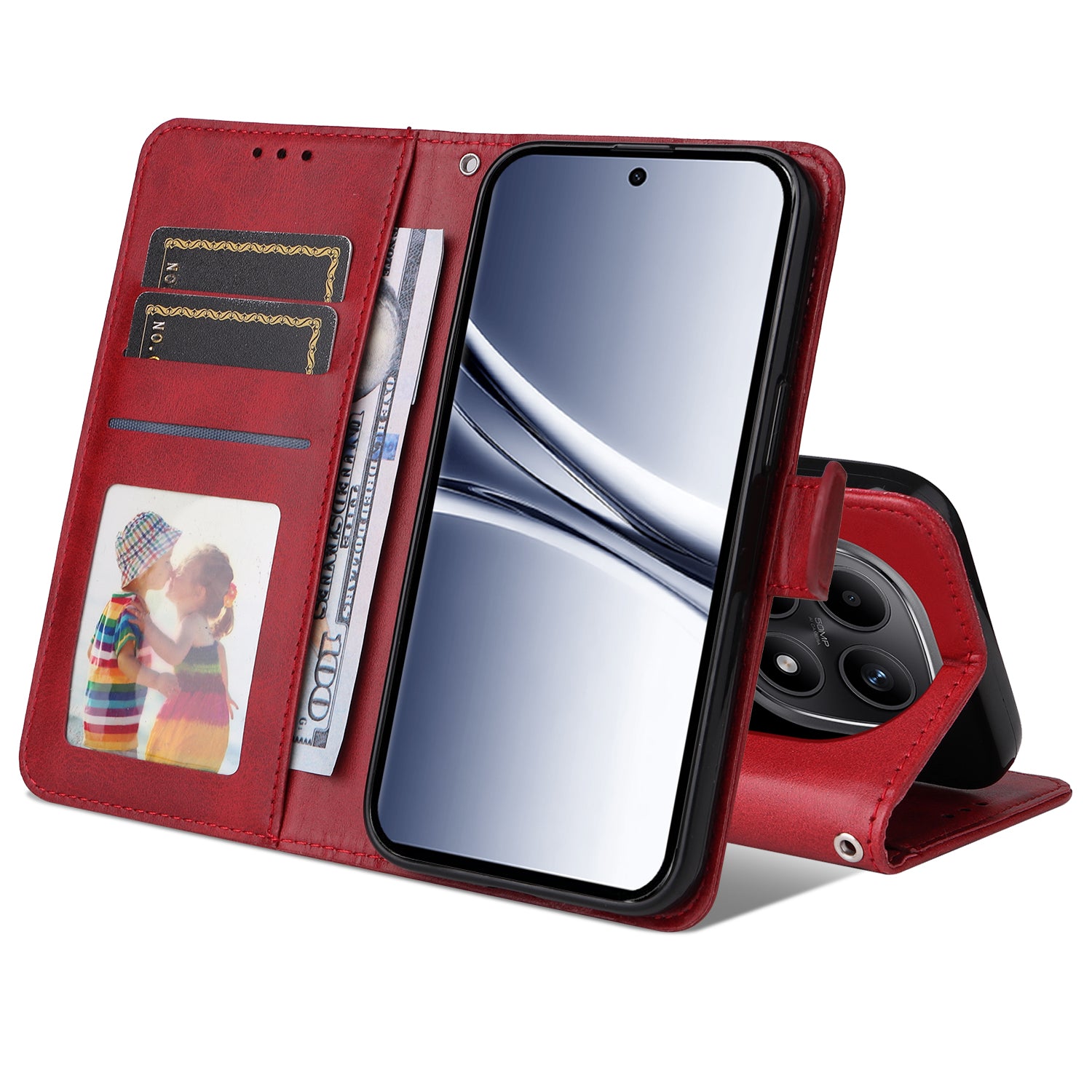 For Xiaomi Poco M8 5G / Redmi Note 15 5G (Global) / 15 4G (Global) Case Wallet PU Leather Folio Flip Phone Cover - Red