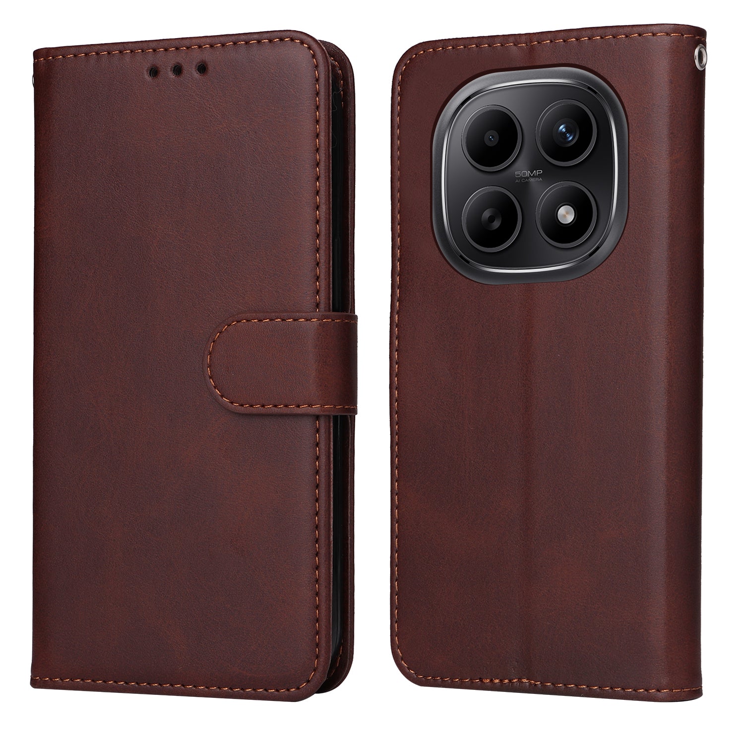 For Xiaomi Poco M8 5G / Redmi Note 15 5G (Global) / 15 4G (Global) Case Wallet PU Leather Folio Flip Phone Cover - Brown