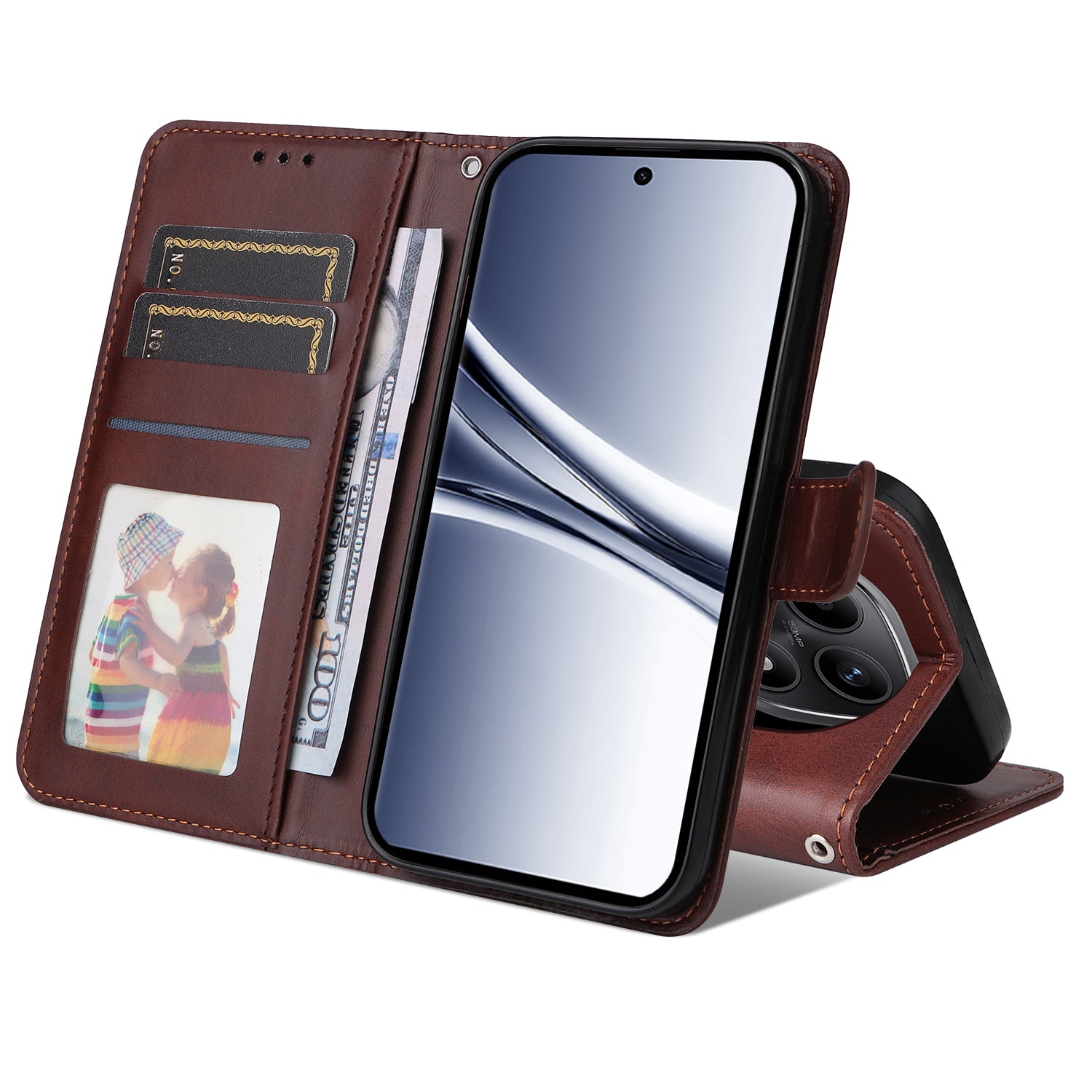 For Xiaomi Poco M8 5G / Redmi Note 15 5G (Global) / 15 4G (Global) Case Wallet PU Leather Folio Flip Phone Cover - Brown
