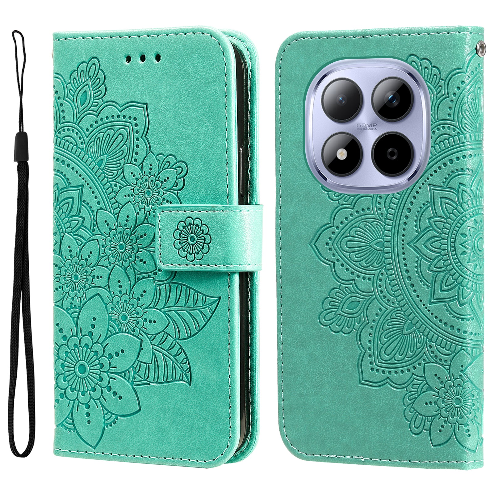 For Xiaomi Redmi Note 15 Pro 4G (Global) Case Floral Pattern PU Leather Wallet Stand Phone Cover - Green