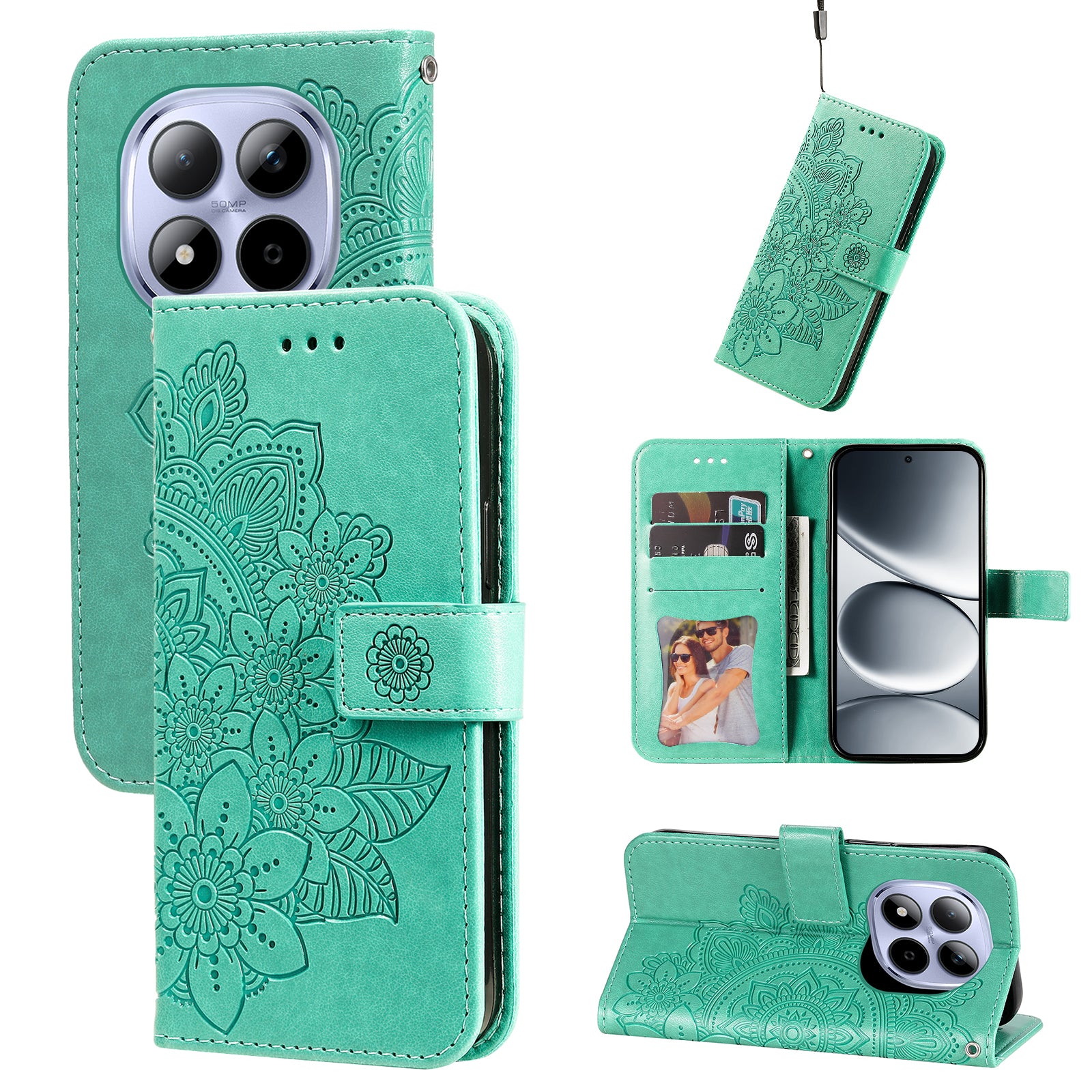 For Xiaomi Redmi Note 15 Pro 4G (Global) Case Floral Pattern PU Leather Wallet Stand Phone Cover - Green